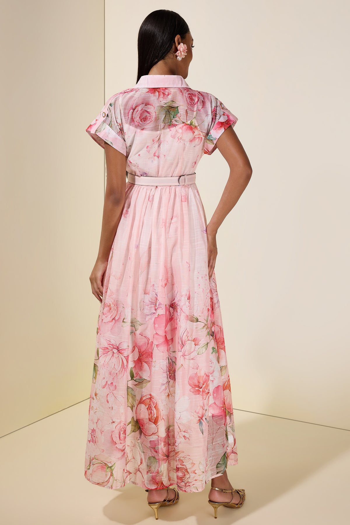 Floral Single Breasted Midi Dress With Belt