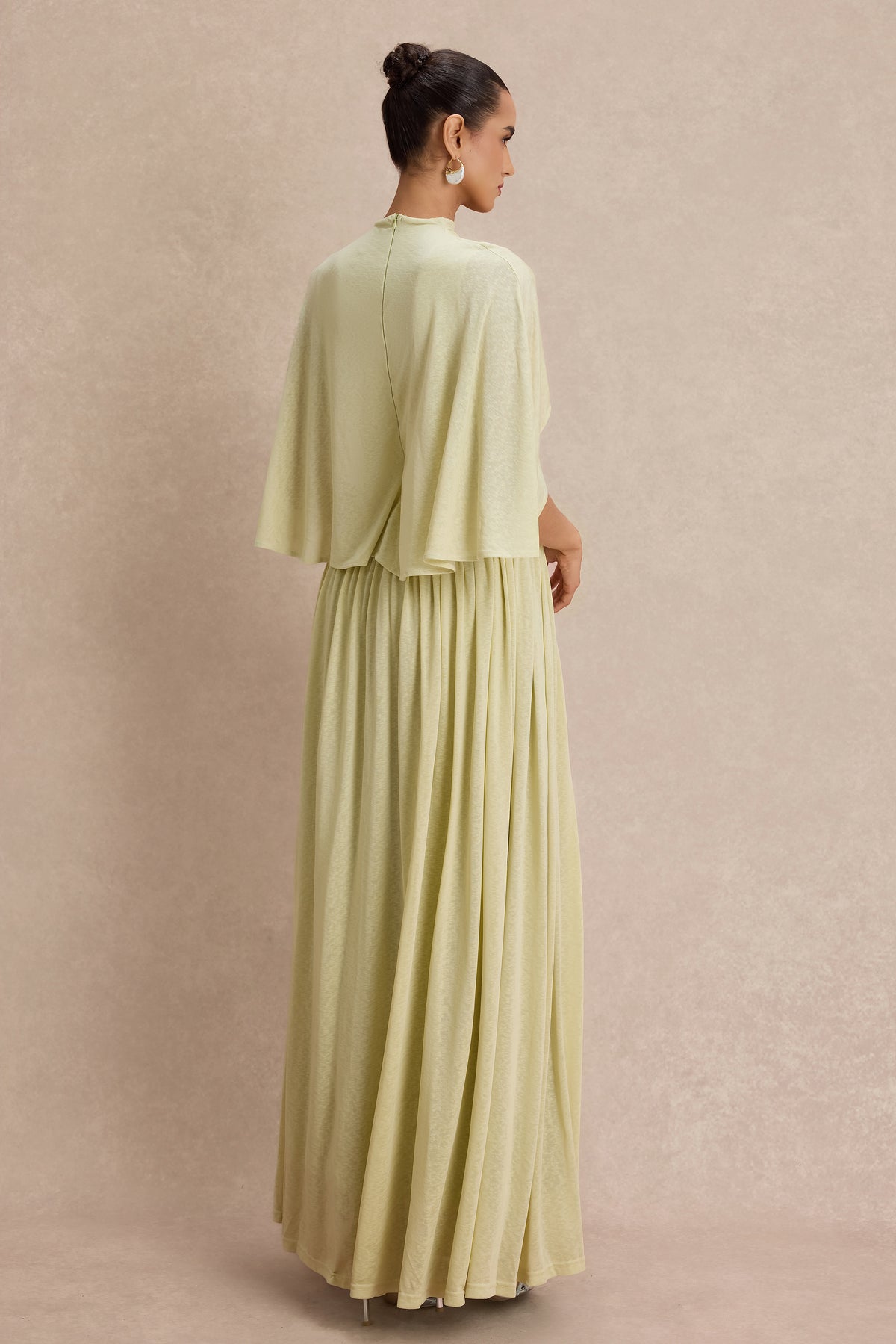 Gathering Metal Decorations Cape Sleeve Maxi Dress