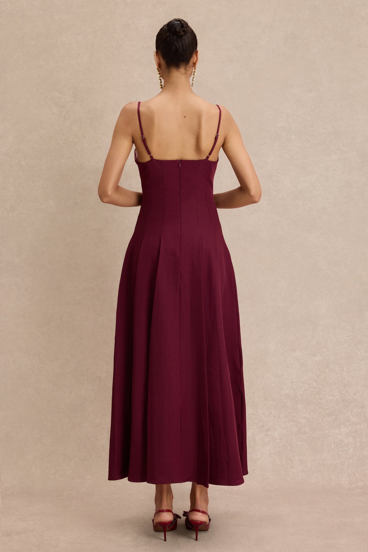 Appliquéd See-Through Slip Midi Dress