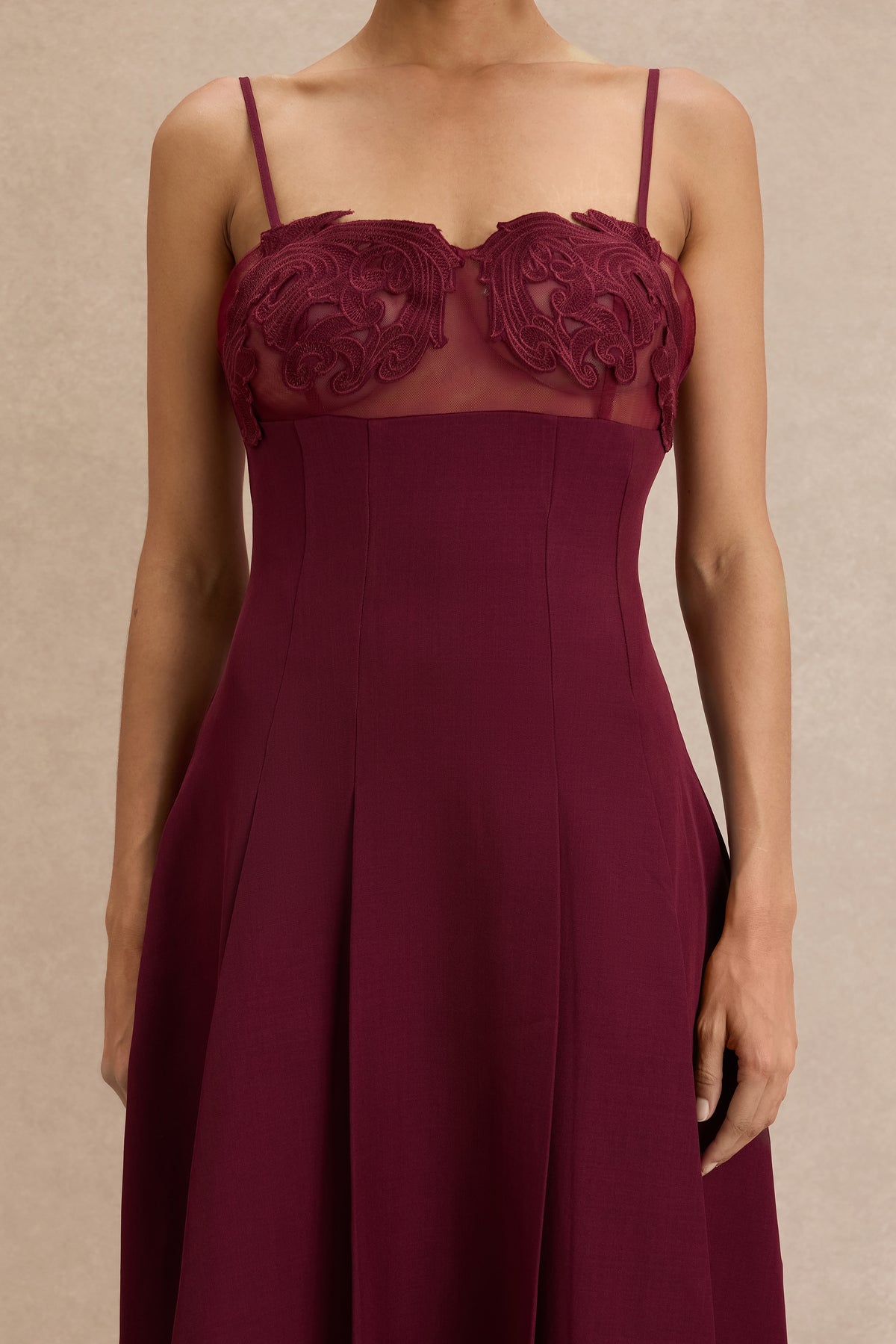 Appliquéd See-Through Slip Midi Dress