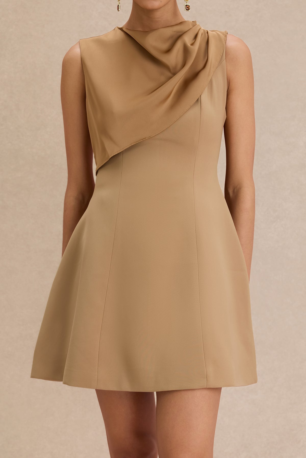 Satin Cape Ruched Mini Dress