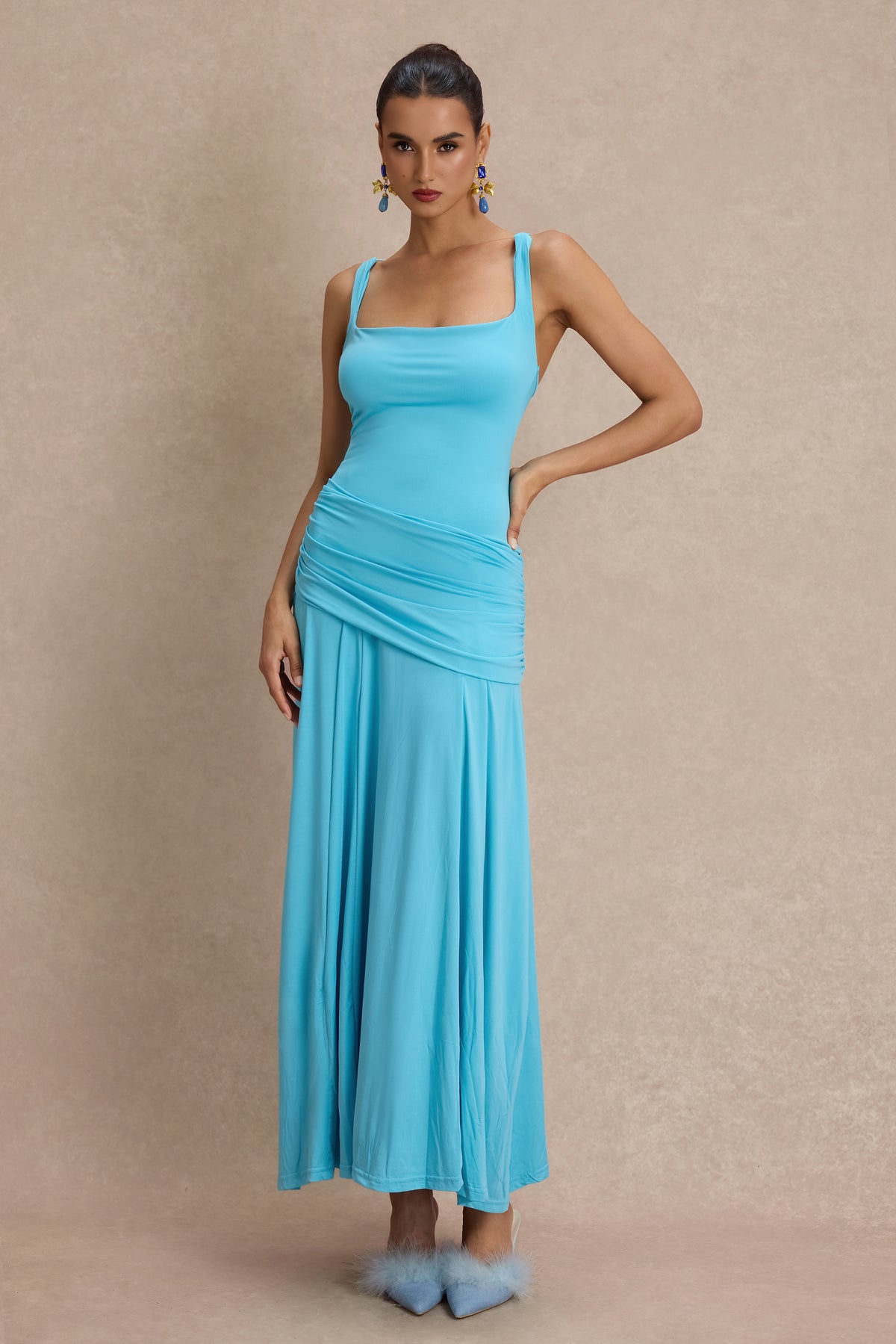 Solid Gathering Slip Maxi Dress