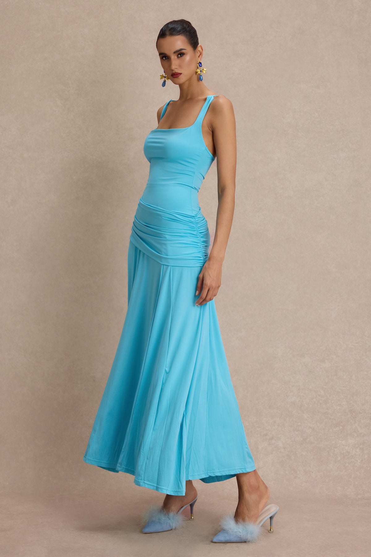 Solid Gathering Slip Maxi Dress