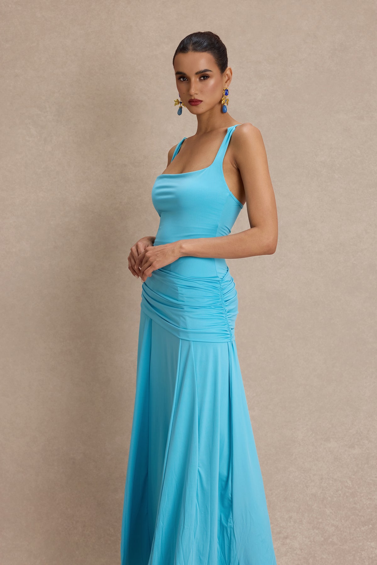 Solid Gathering Slip Maxi Dress