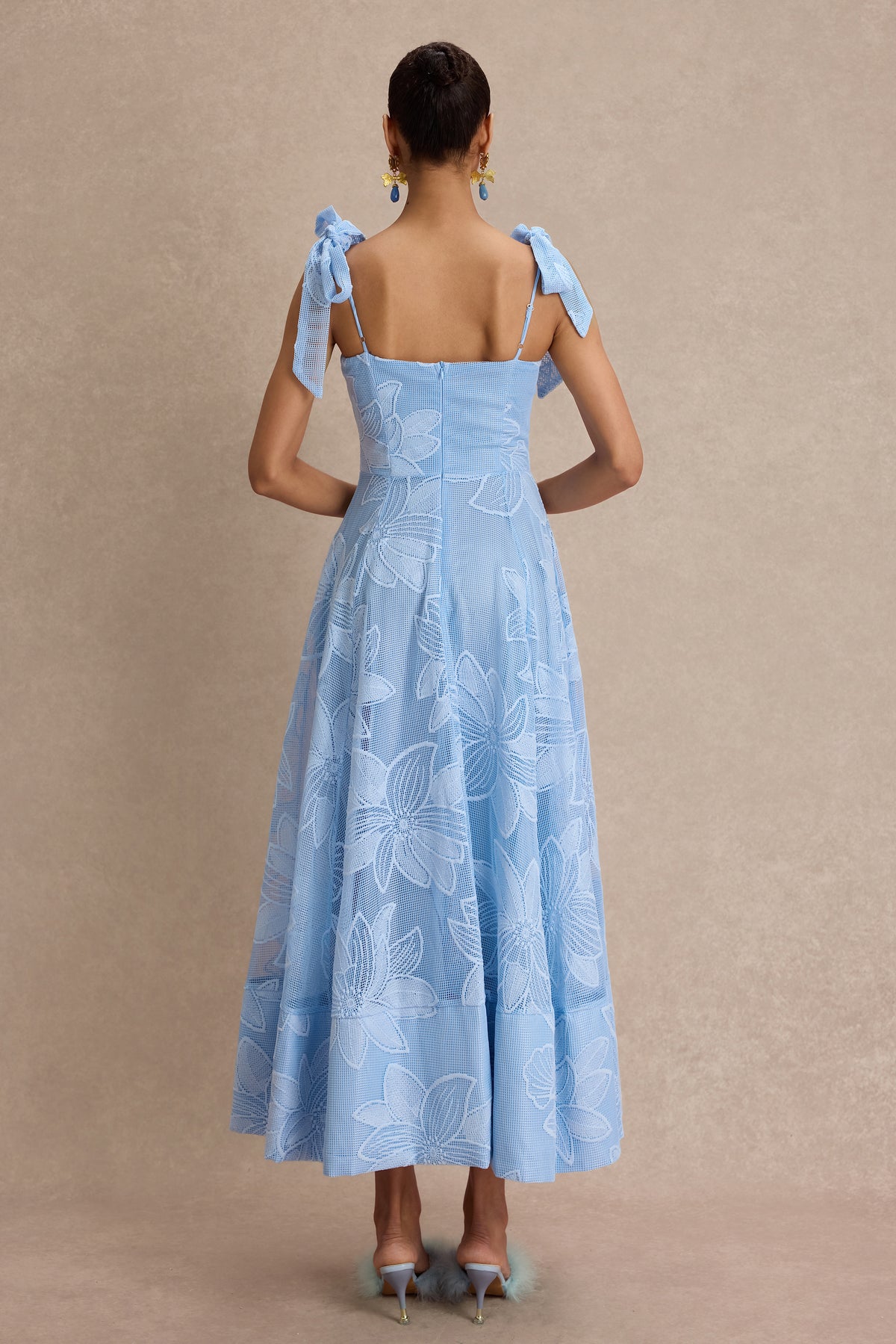 Embroidered Sweetheart Neck Slip Midi Dress