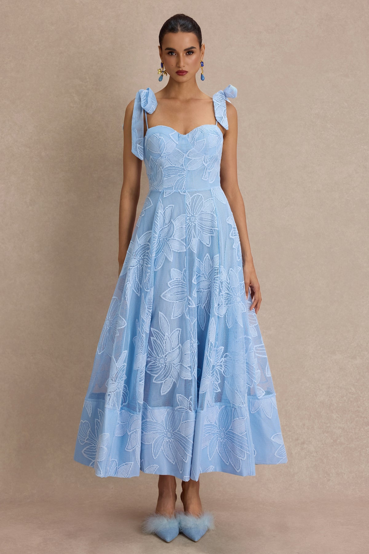 Embroidered Sweetheart Neck Slip Midi Dress