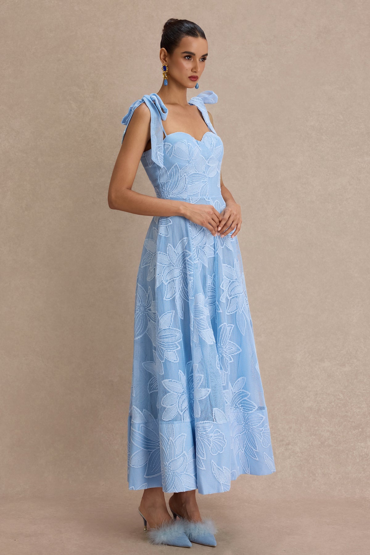 Embroidered Sweetheart Neck Slip Midi Dress