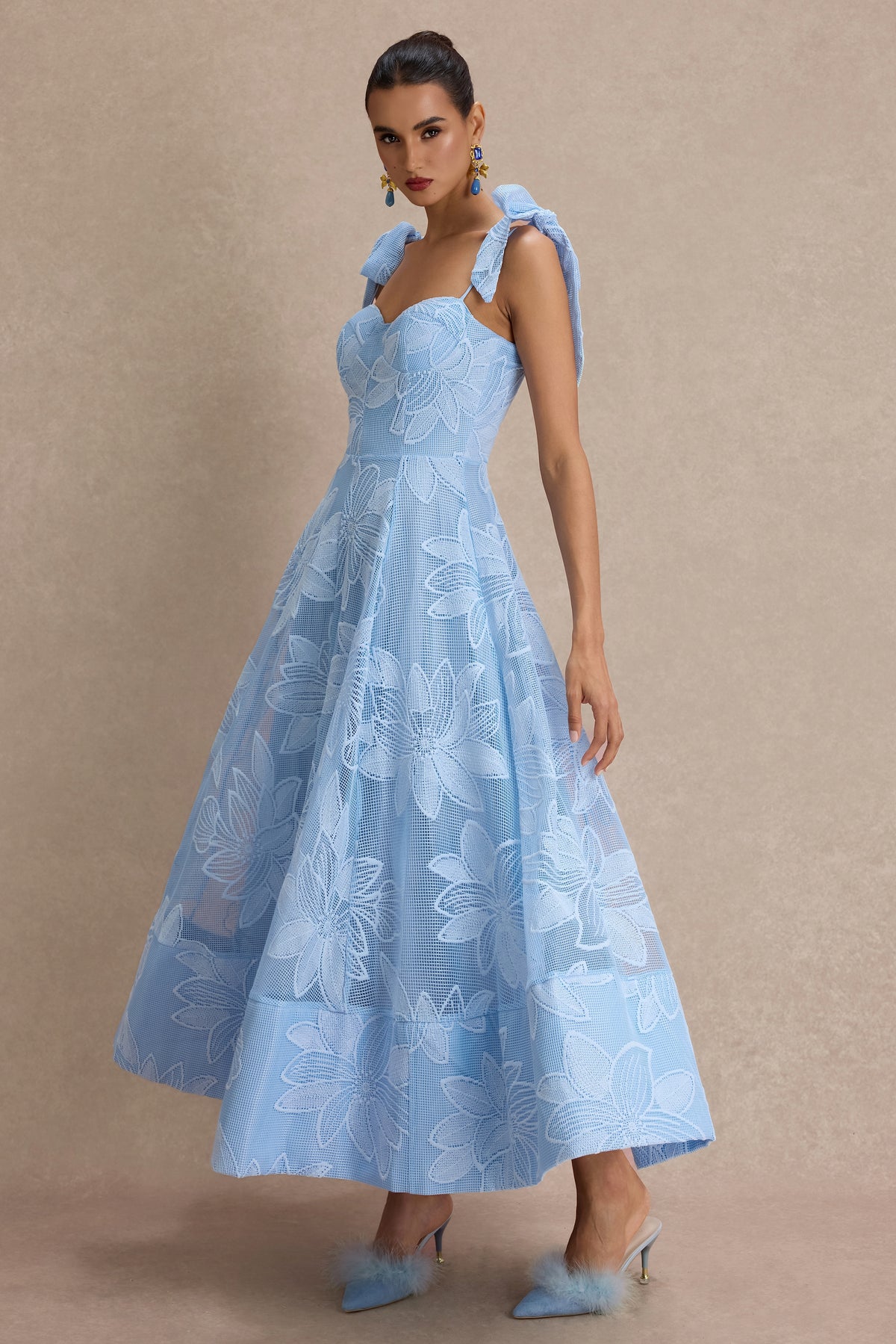 Embroidered Sweetheart Neck Slip Midi Dress