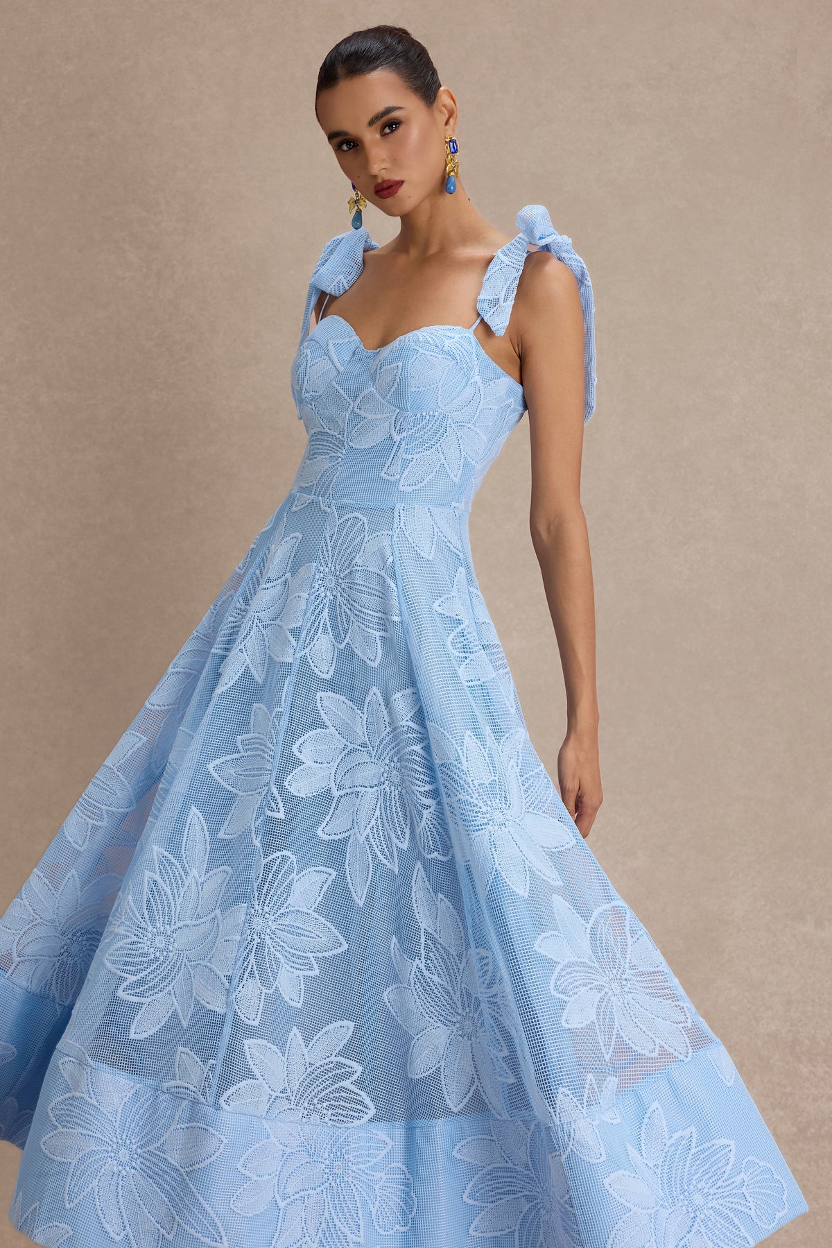 Embroidered Sweetheart Neck Slip Midi Dress