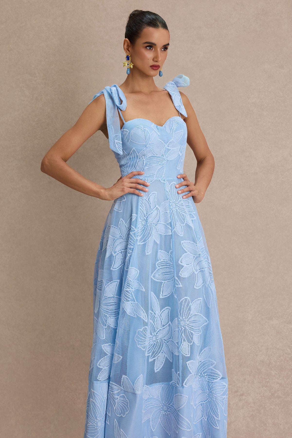 Embroidered Sweetheart Neck Slip Midi Dress
