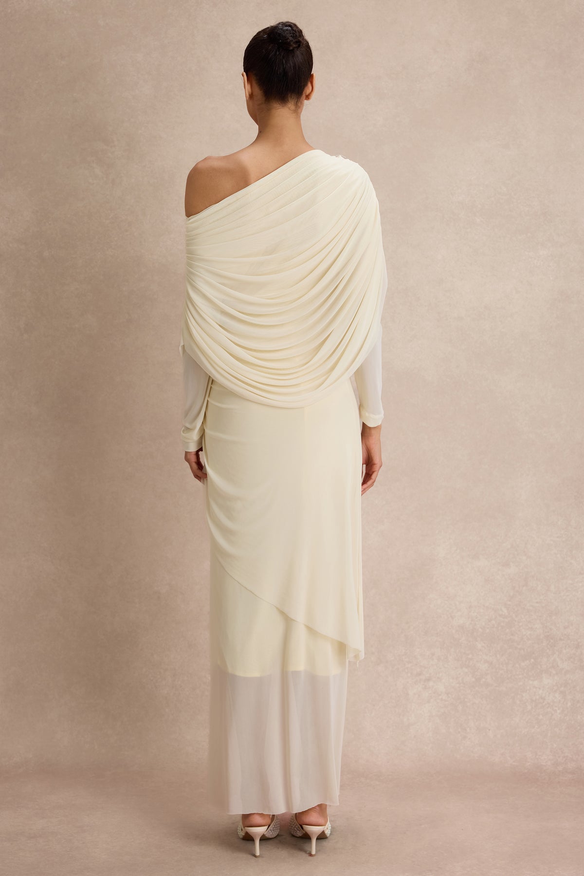 Solid Gathering One Shoulder Maxi Dress