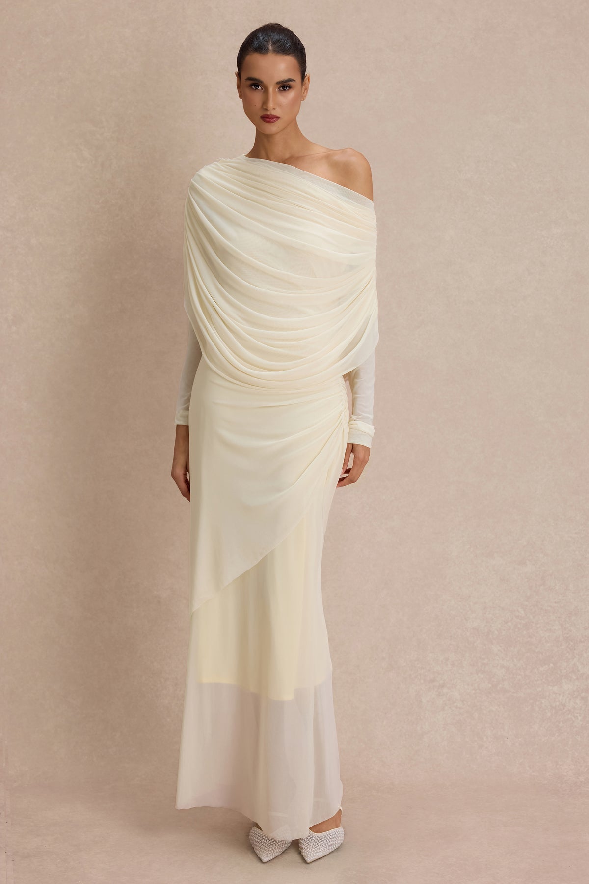 Solid Gathering One Shoulder Maxi Dress