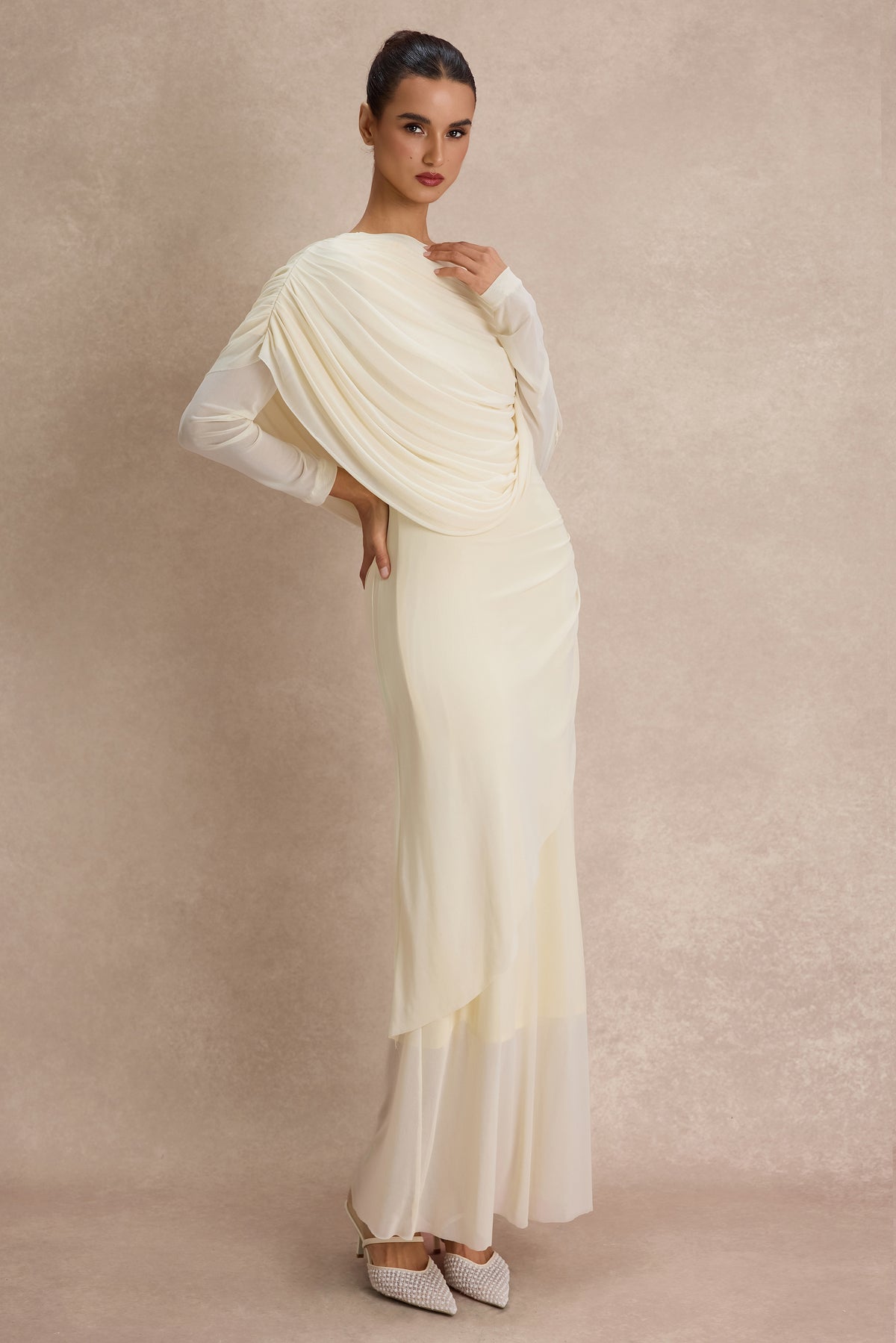 Solid Gathering One Shoulder Maxi Dress