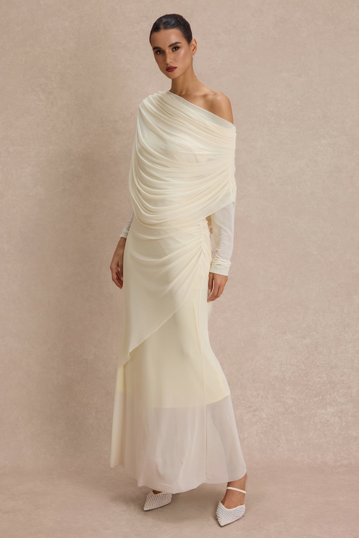 Solid Gathering One Shoulder Maxi Dress