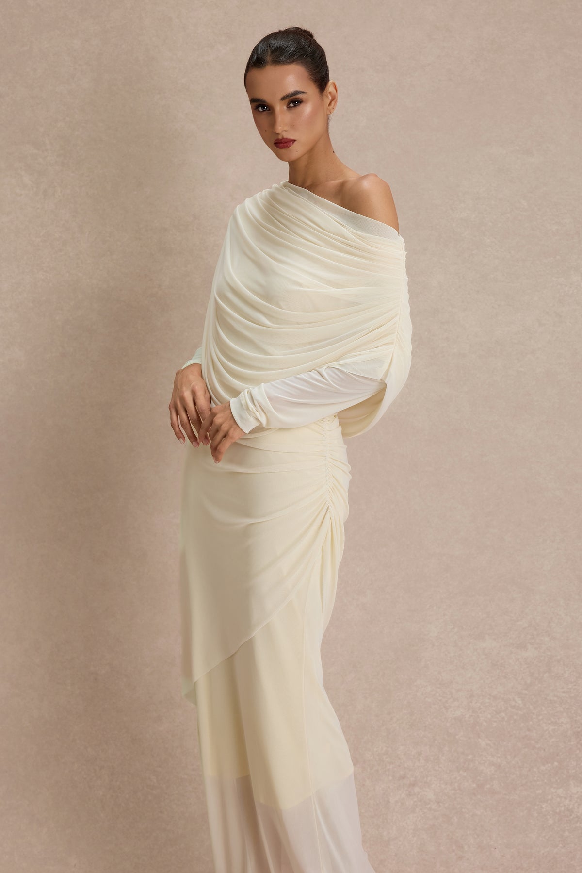 Solid Gathering One Shoulder Maxi Dress