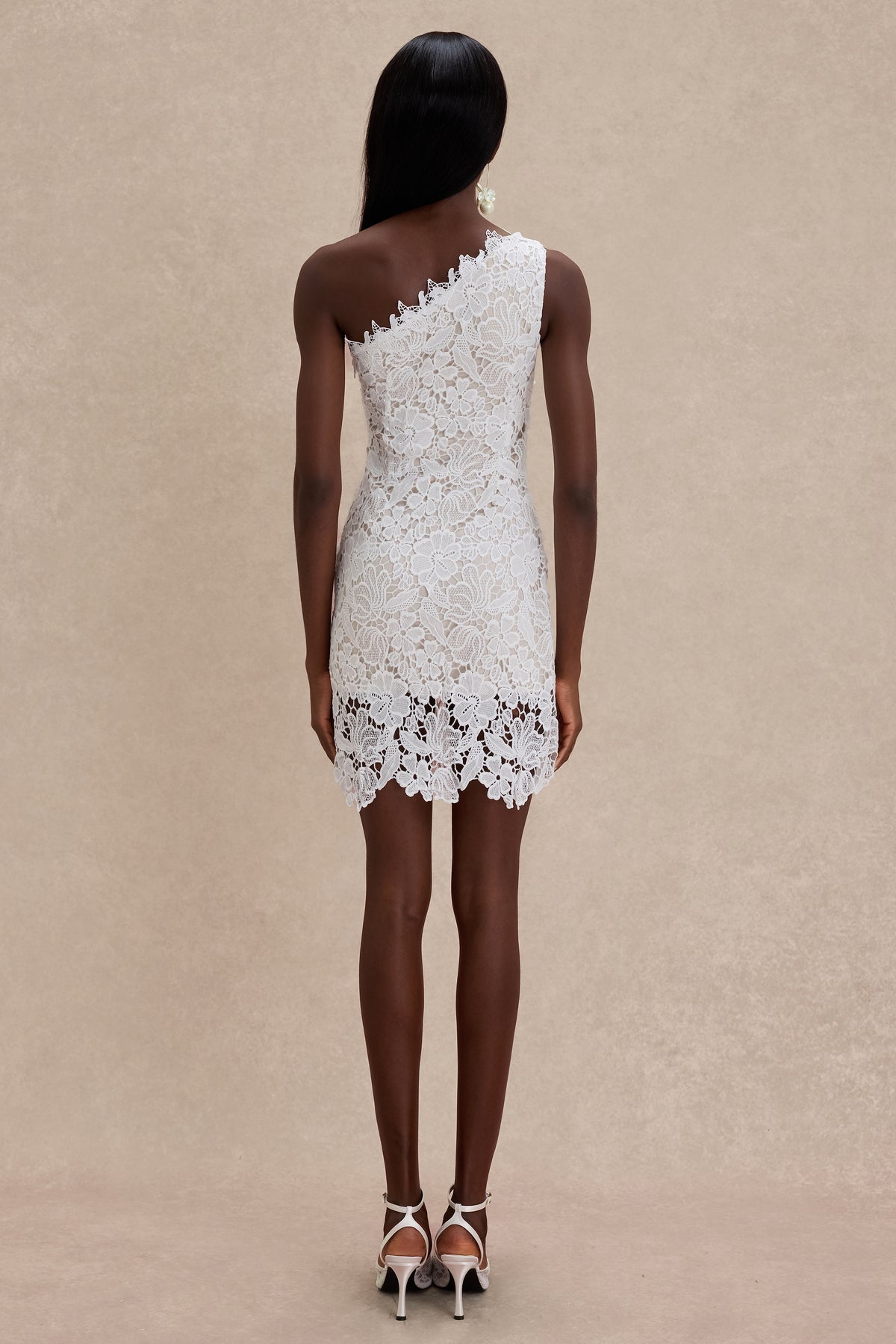 Lace 3D Flower One Shoulder Mini Dress
