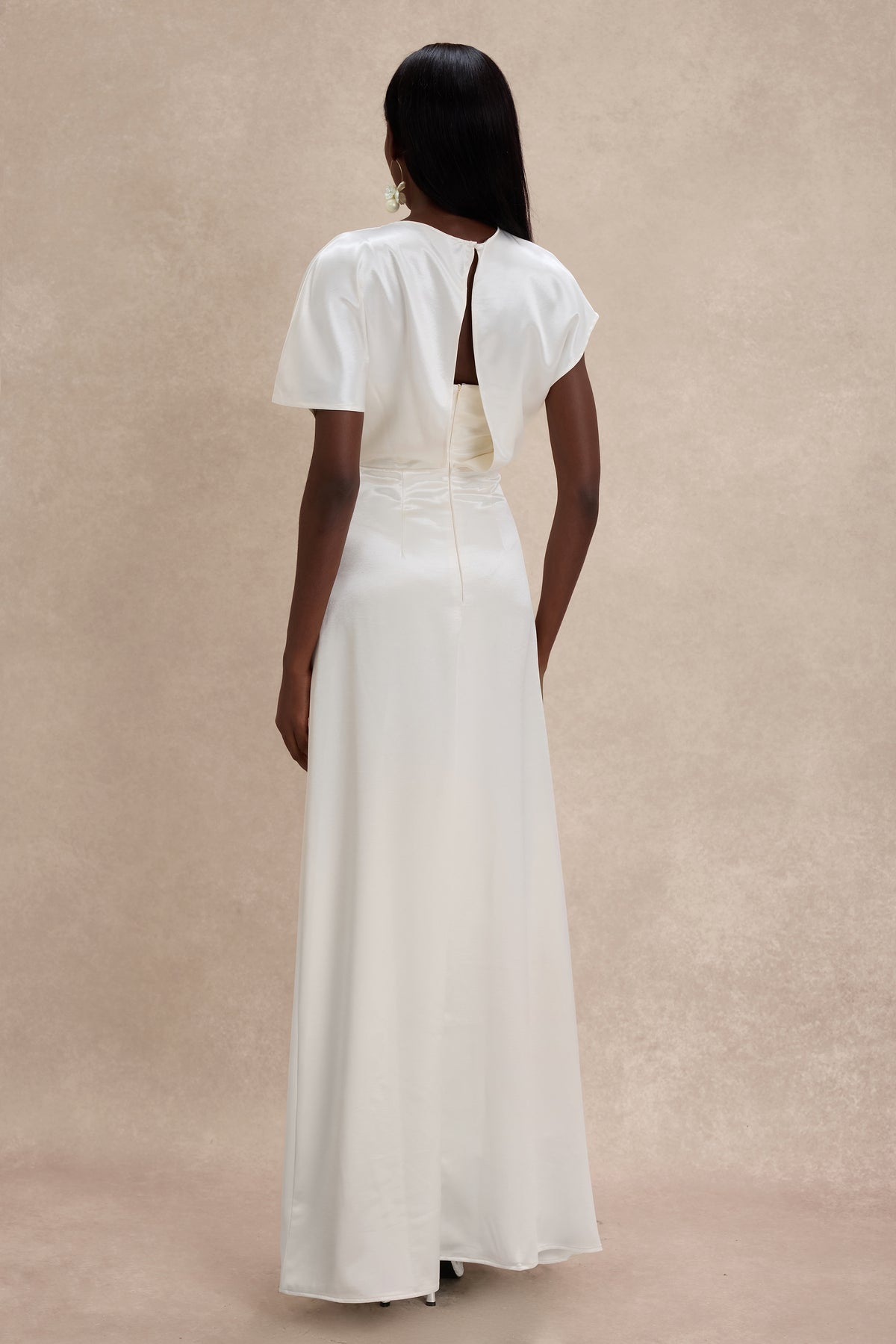 Satin Solid Ruched Maxi Dress