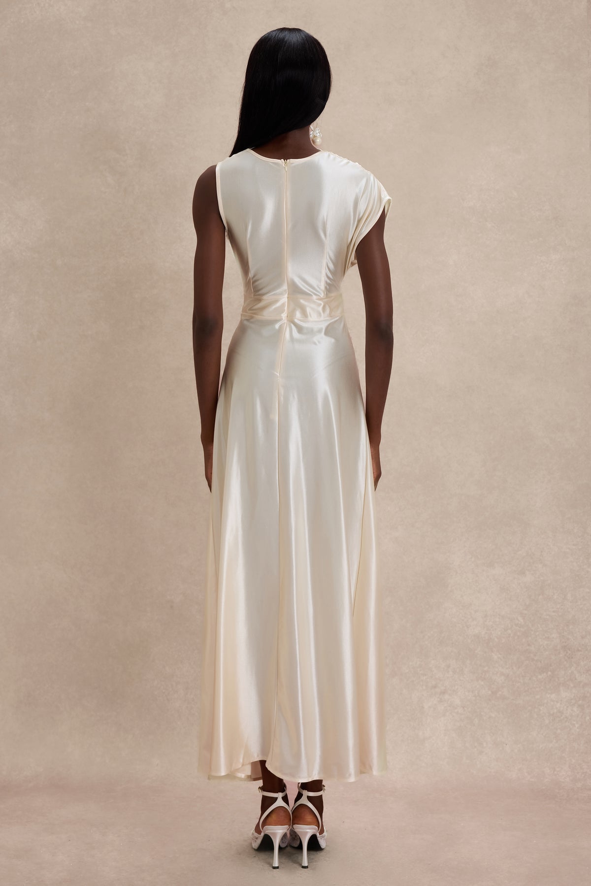 Solid Satin Ruched Maxi Dress