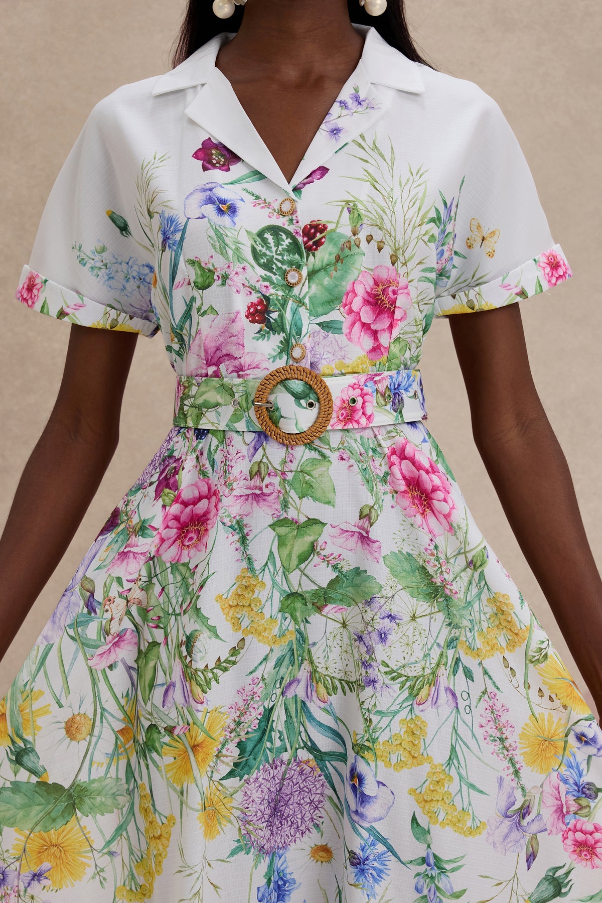 Floral Flapped Midi Dress With Belt