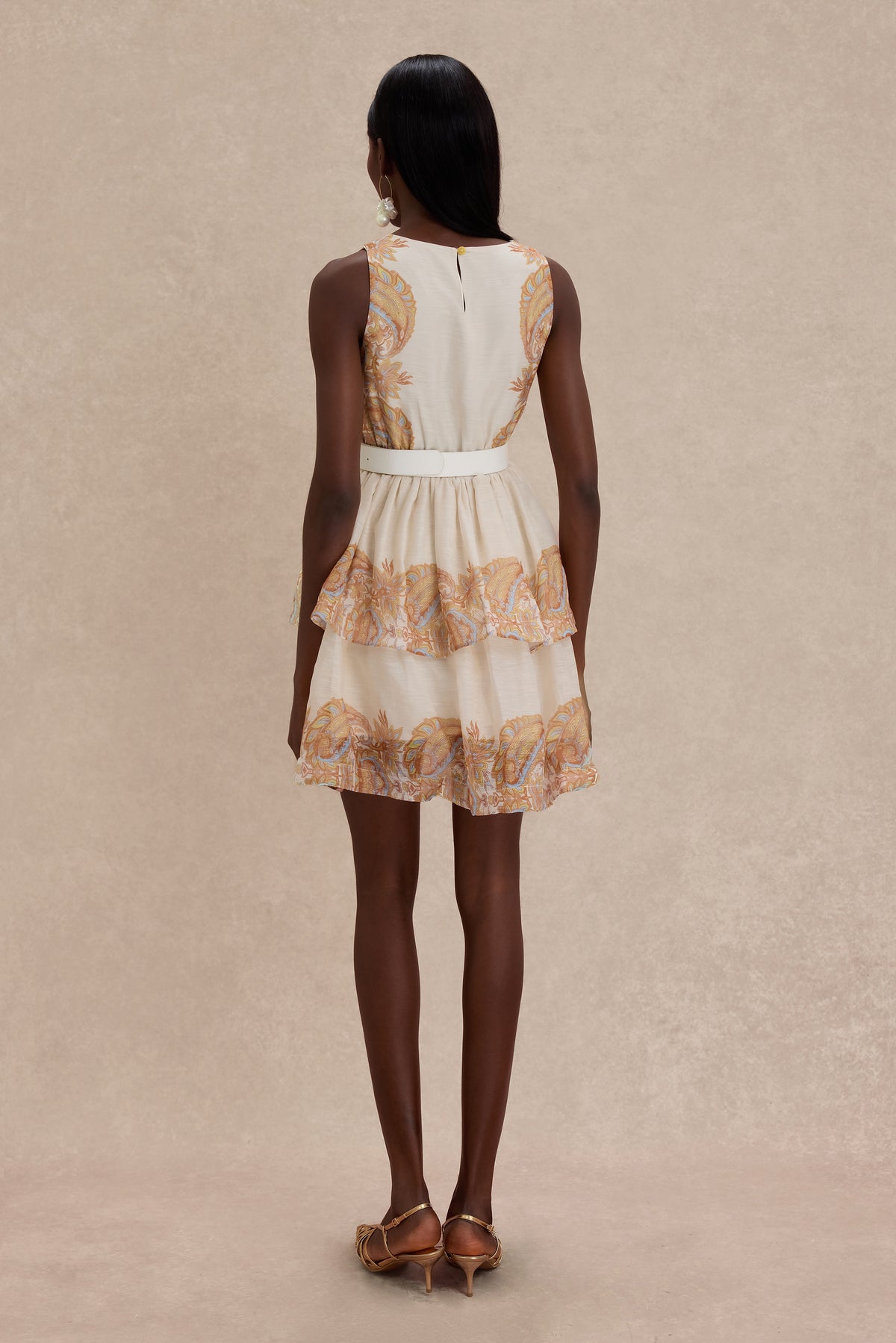 Paisley Print V-Neck Mini Dress With Belt