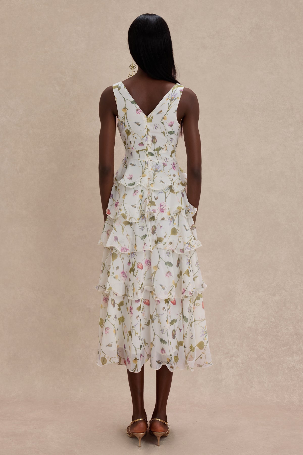 Floral Ruffle Sleeveless Midi Dress