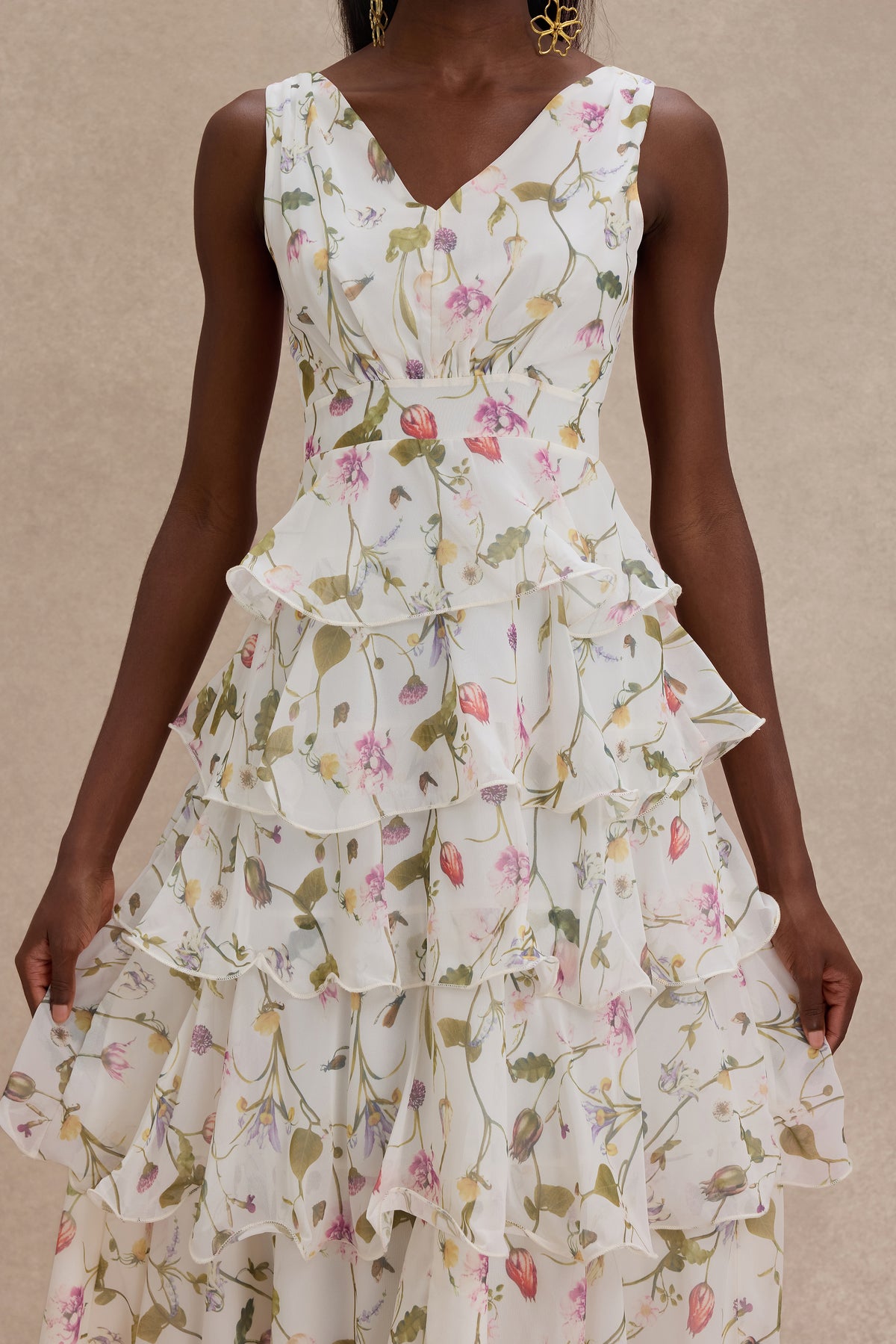 Floral Ruffle Sleeveless Midi Dress