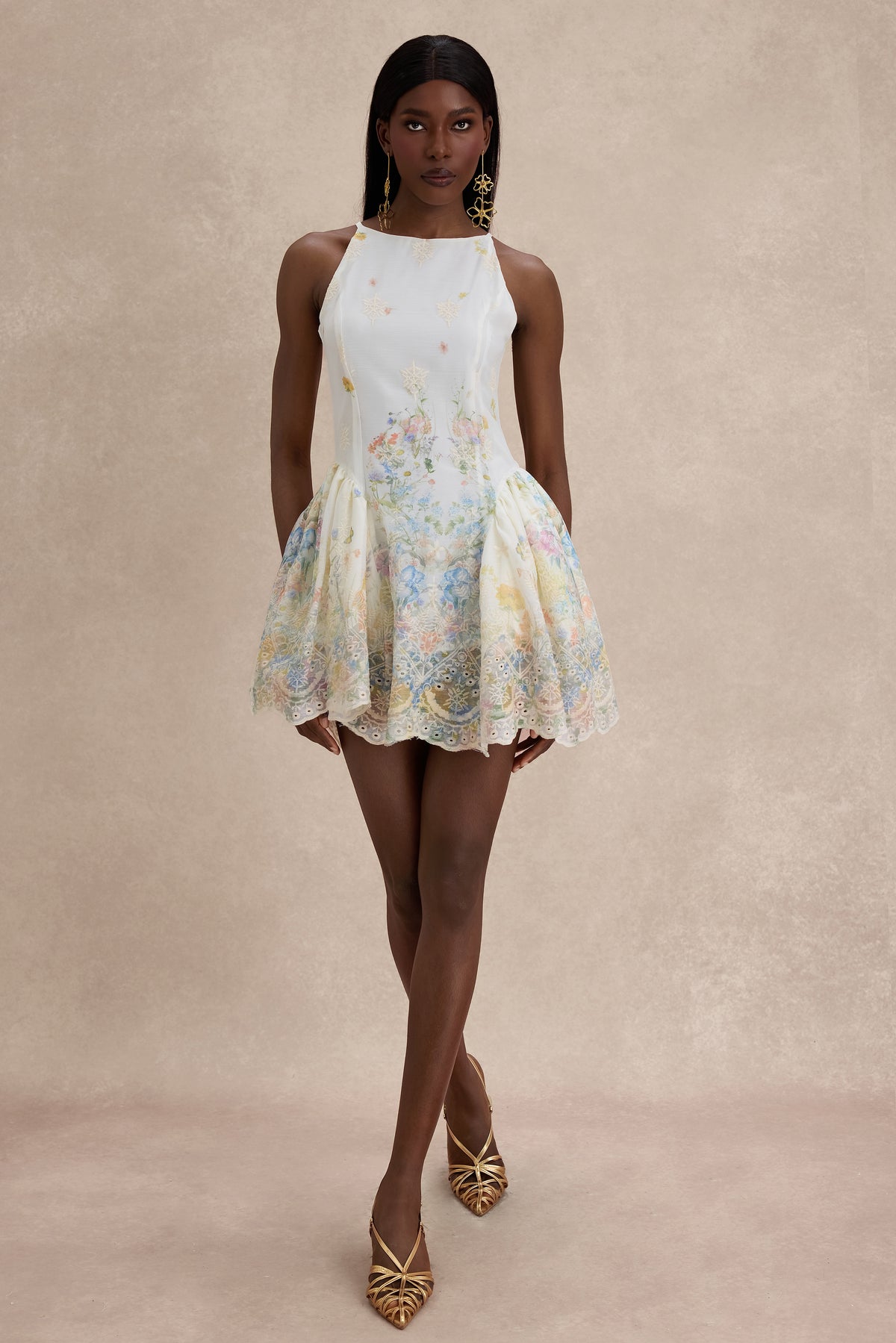 Floral Embroidered Sleeveless Mini Dress