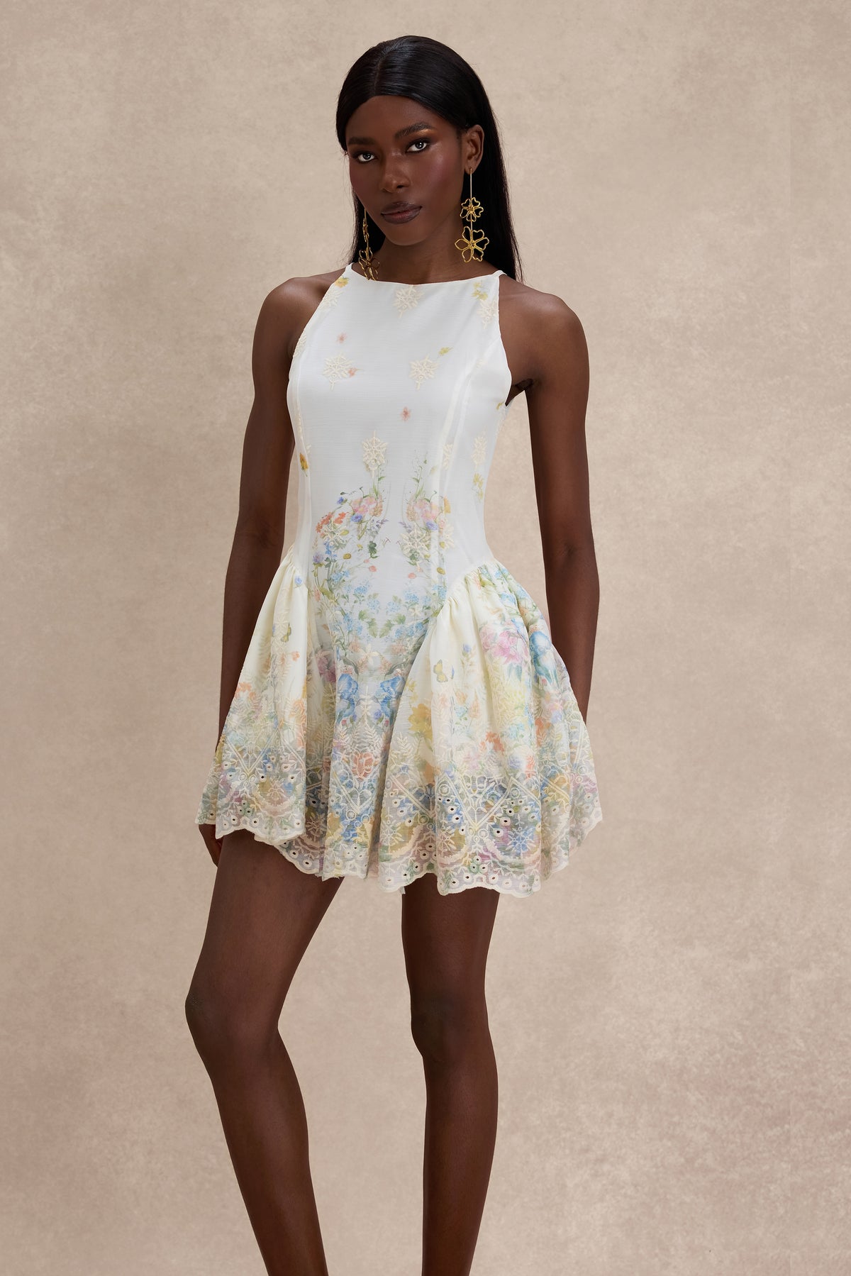 Floral Embroidered Sleeveless Mini Dress