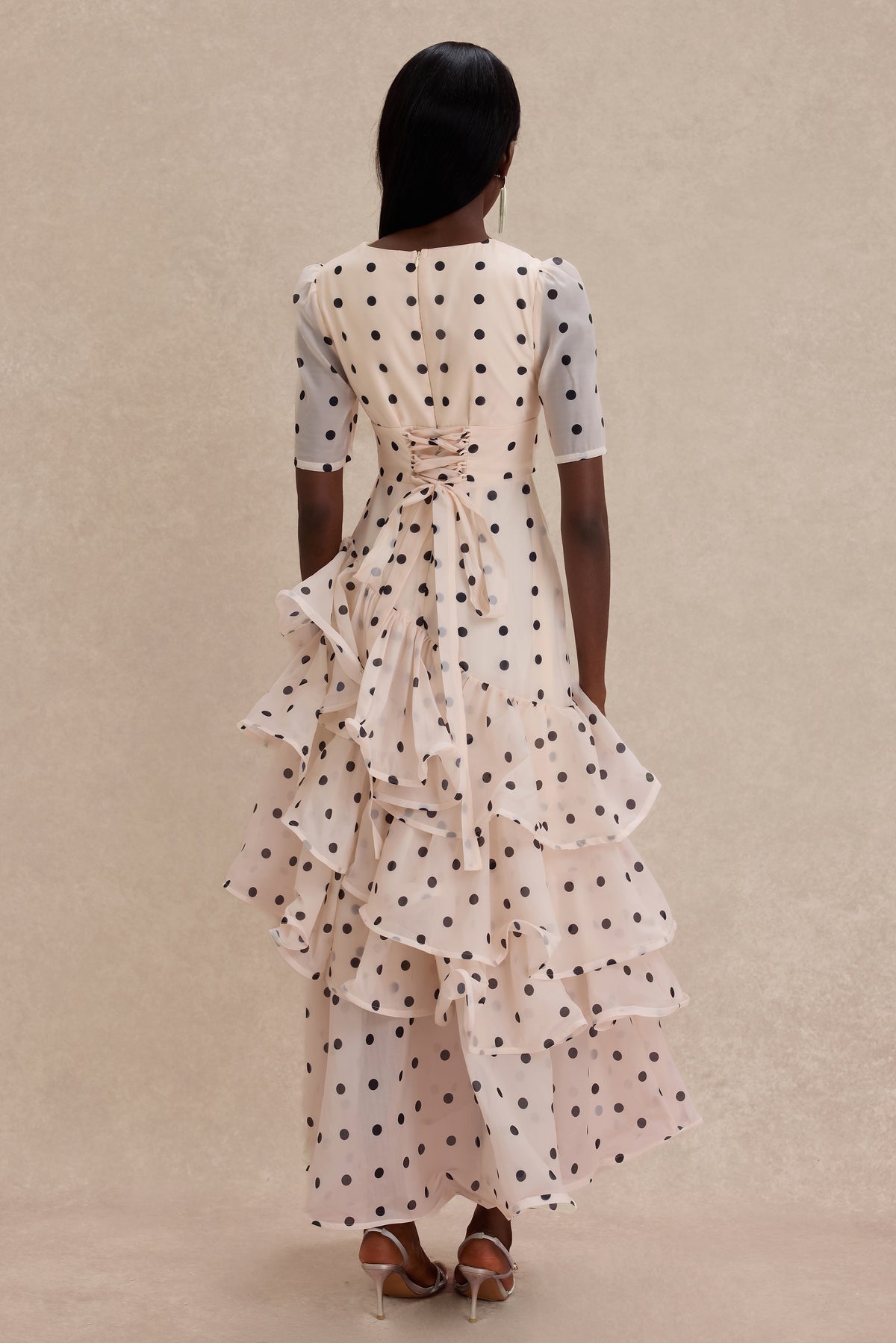 Polka Dot Ruffle V-Neck Maxi Dress