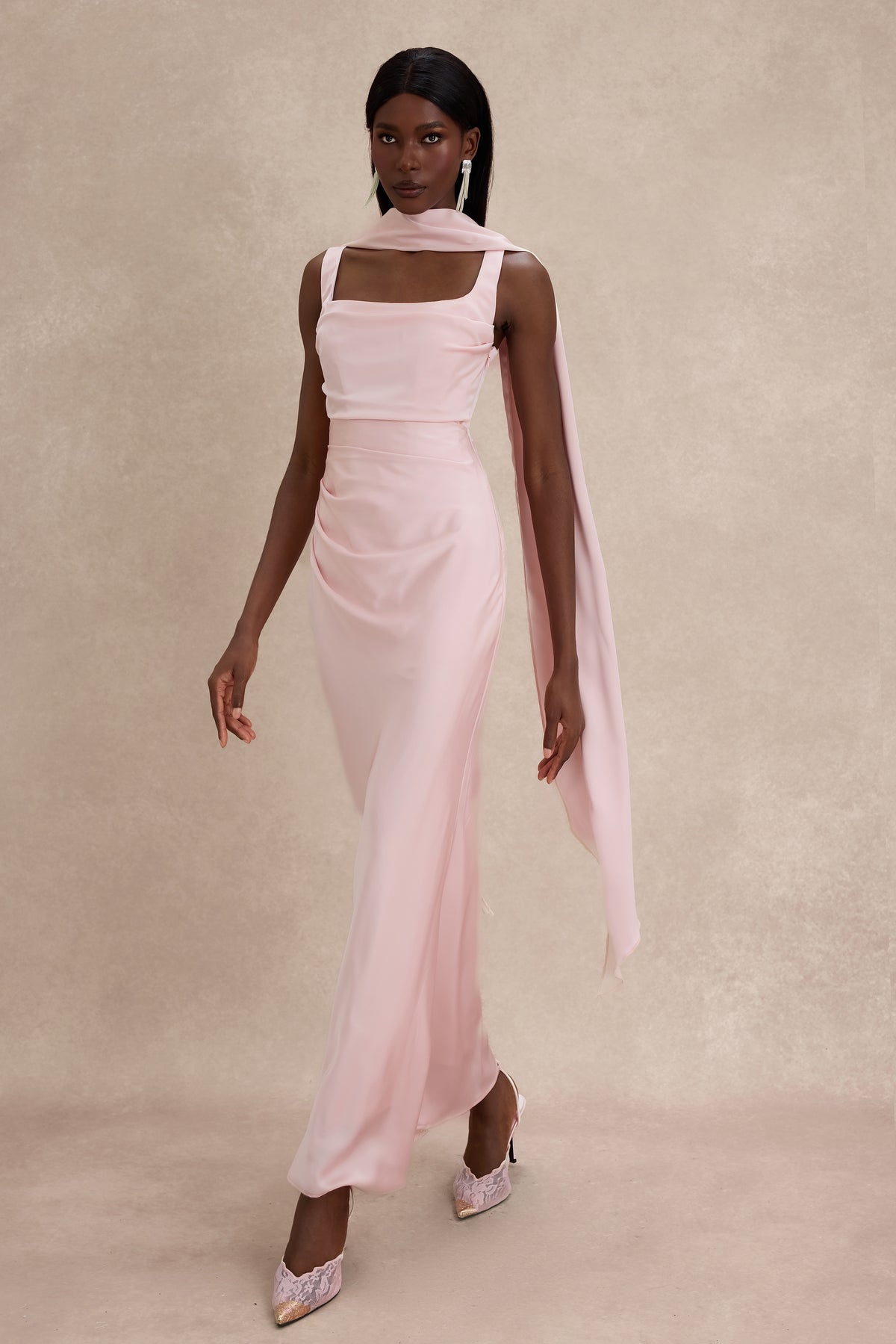 Satin Solid Ruched Maxi Dress