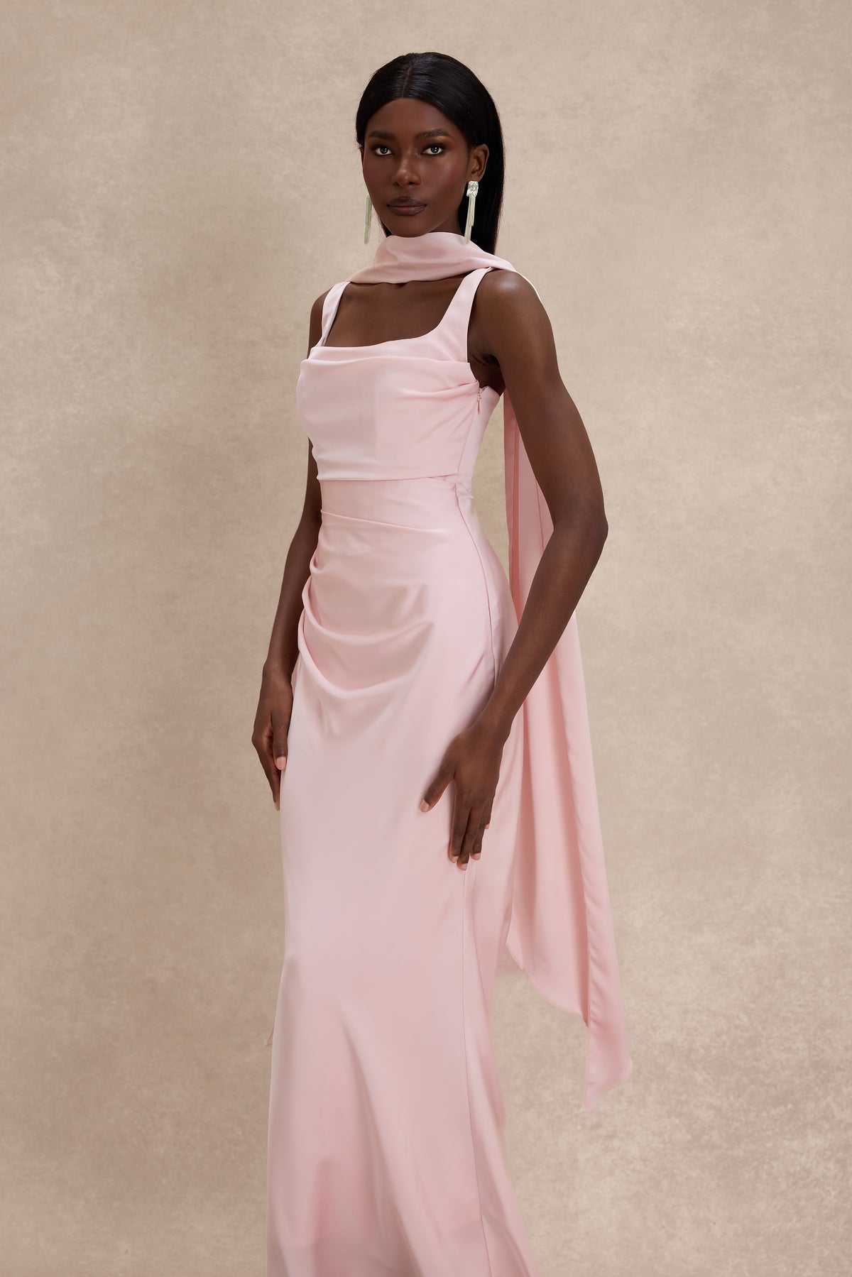 Satin Solid Ruched Maxi Dress