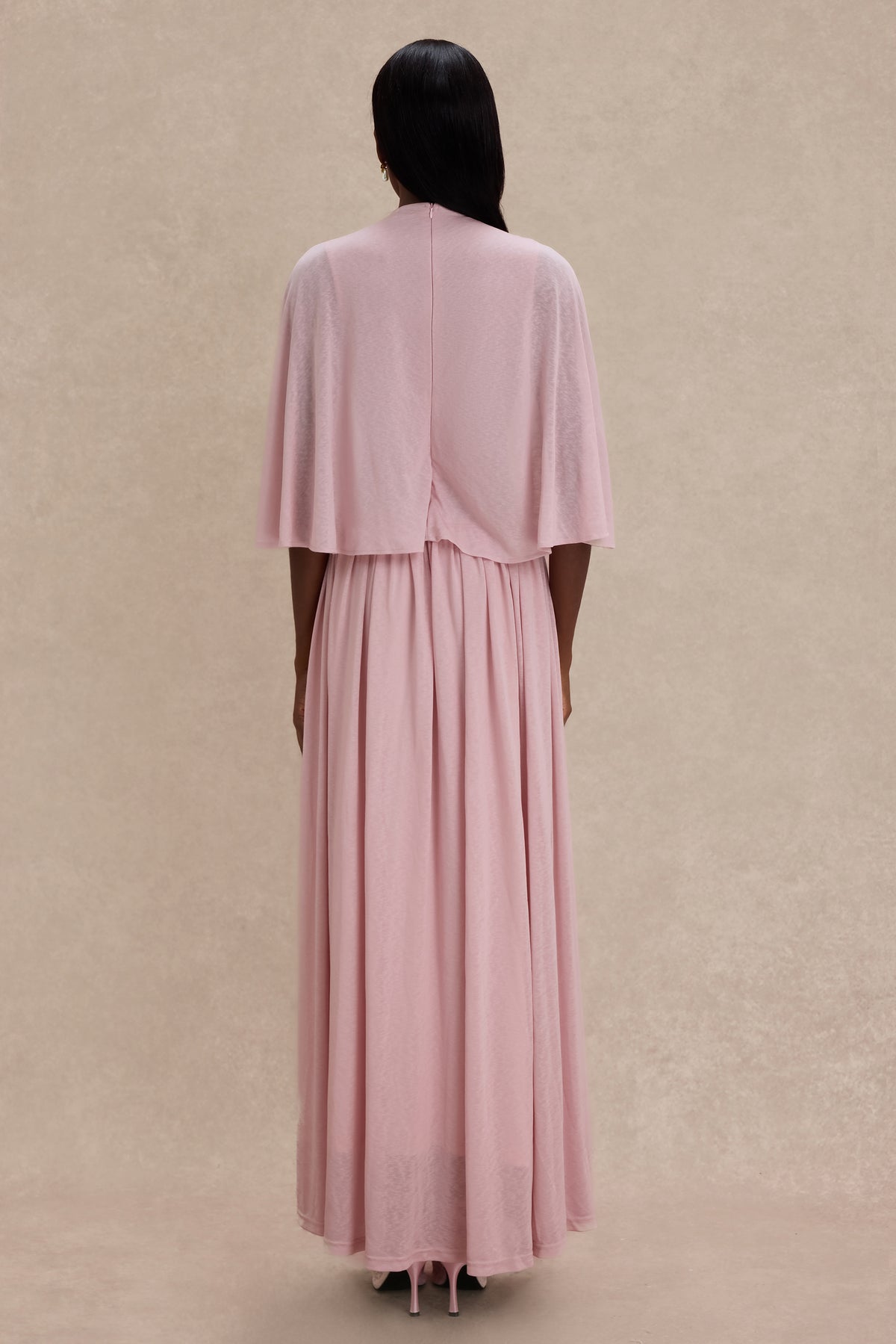 Gathering Metal Decorations Cape Sleeve Maxi Dress