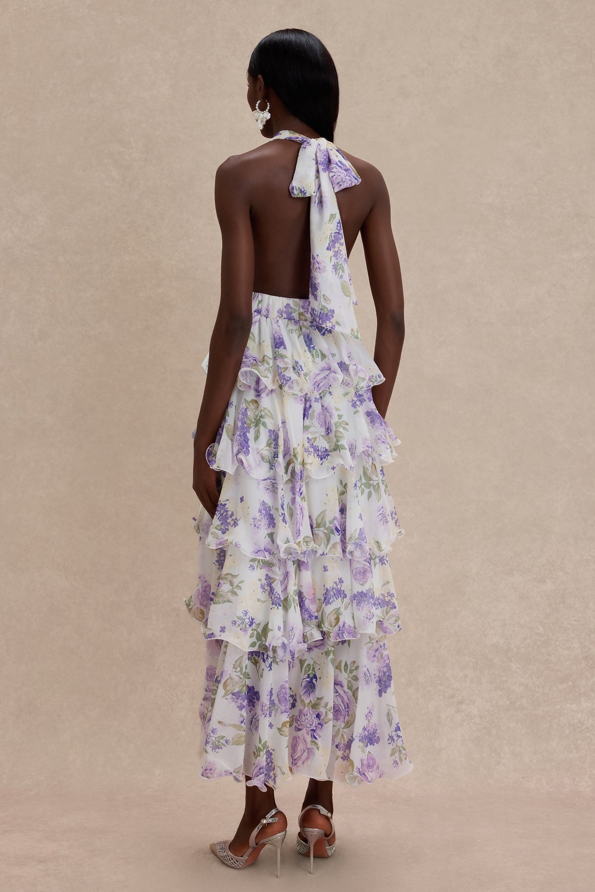 Floral Ruffle Halter Neck Midi Dress