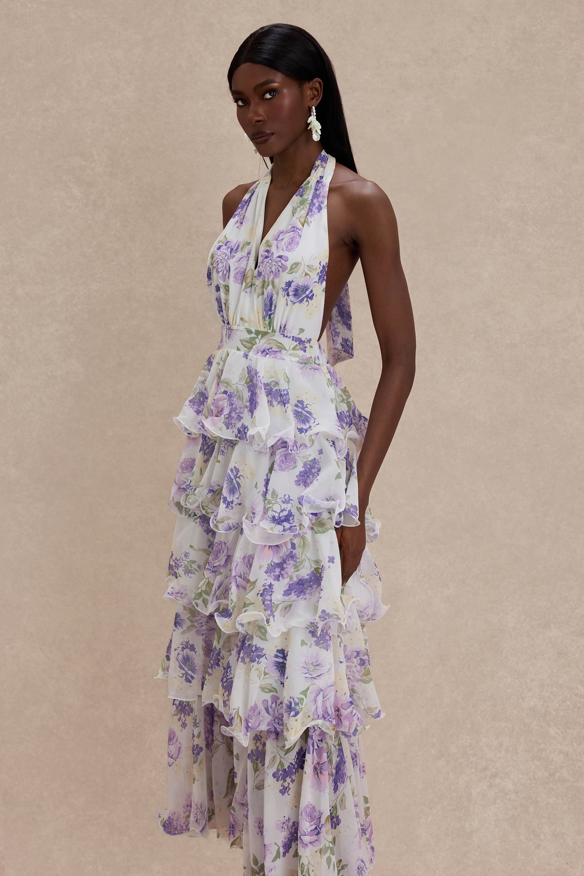 Floral Ruffle Halter Neck Midi Dress