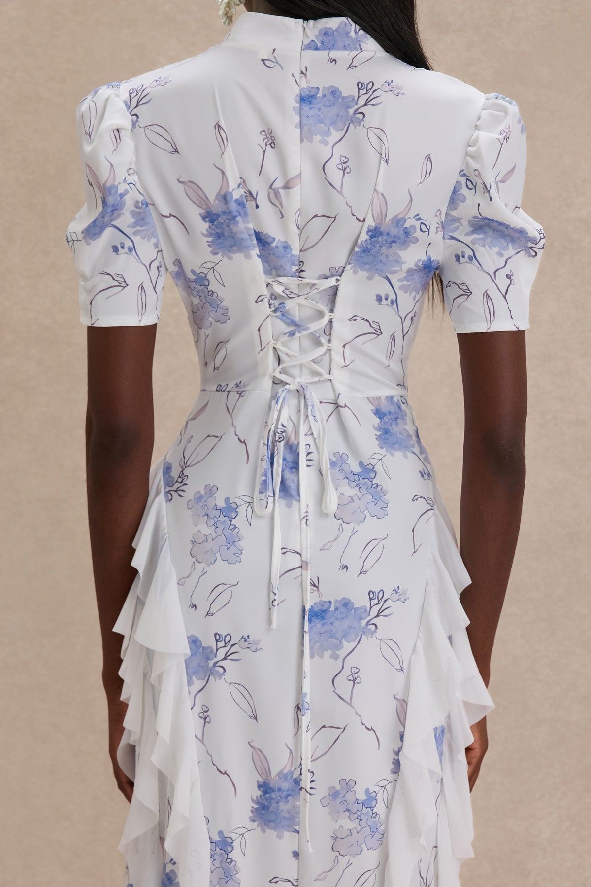 Floral Ruffle Stand Collar Maxi Dress