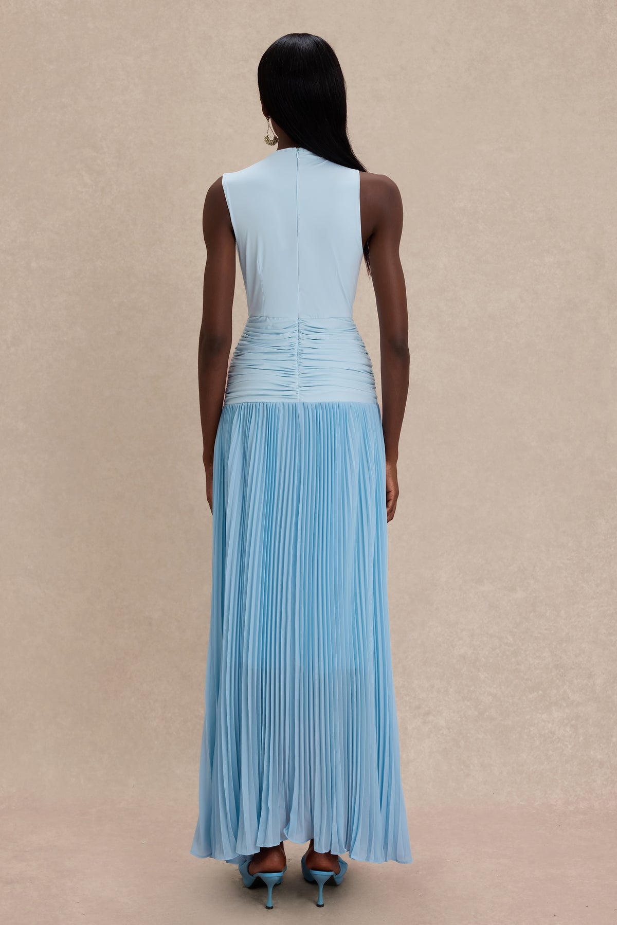 Jersey Splicing Chiffon Pleated Midi Dress