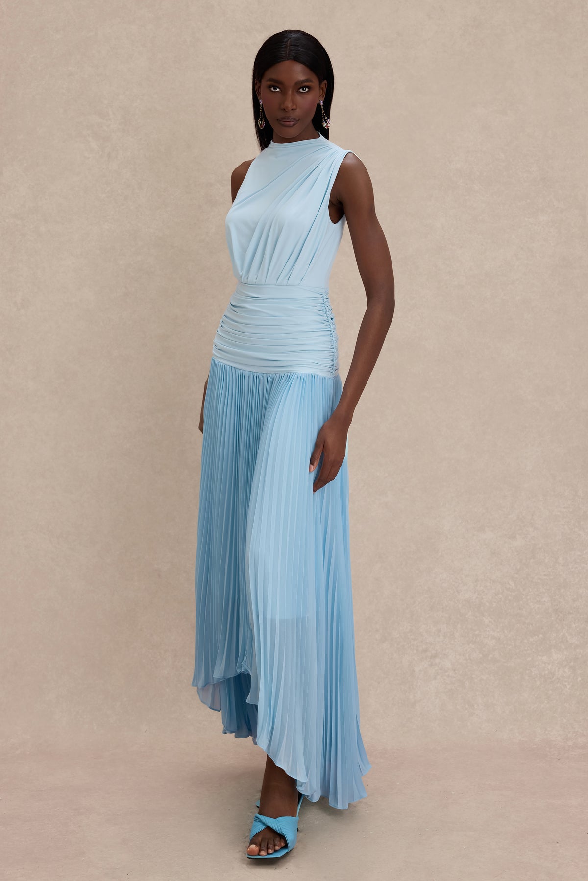 Jersey Splicing Chiffon Pleated Midi Dress