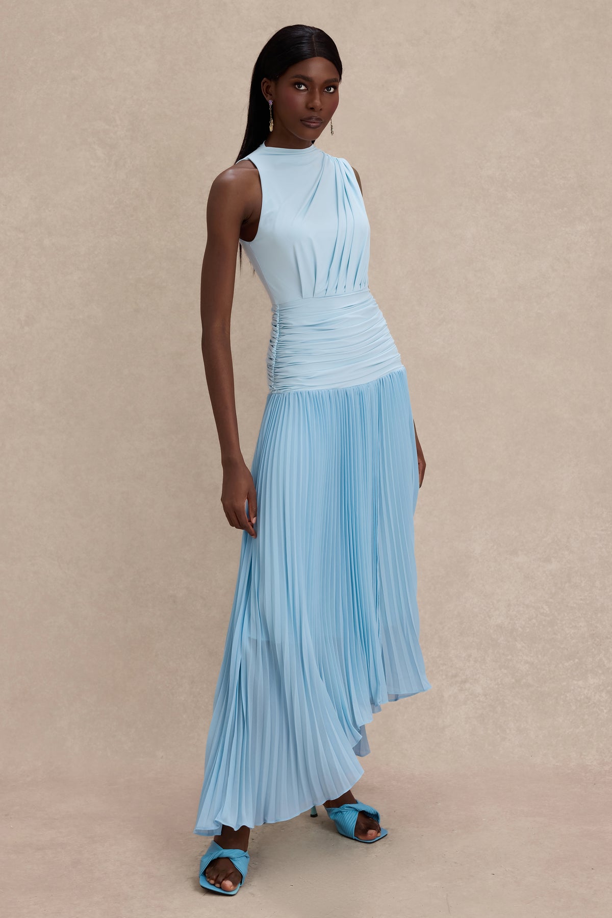 Jersey Splicing Chiffon Pleated Midi Dress
