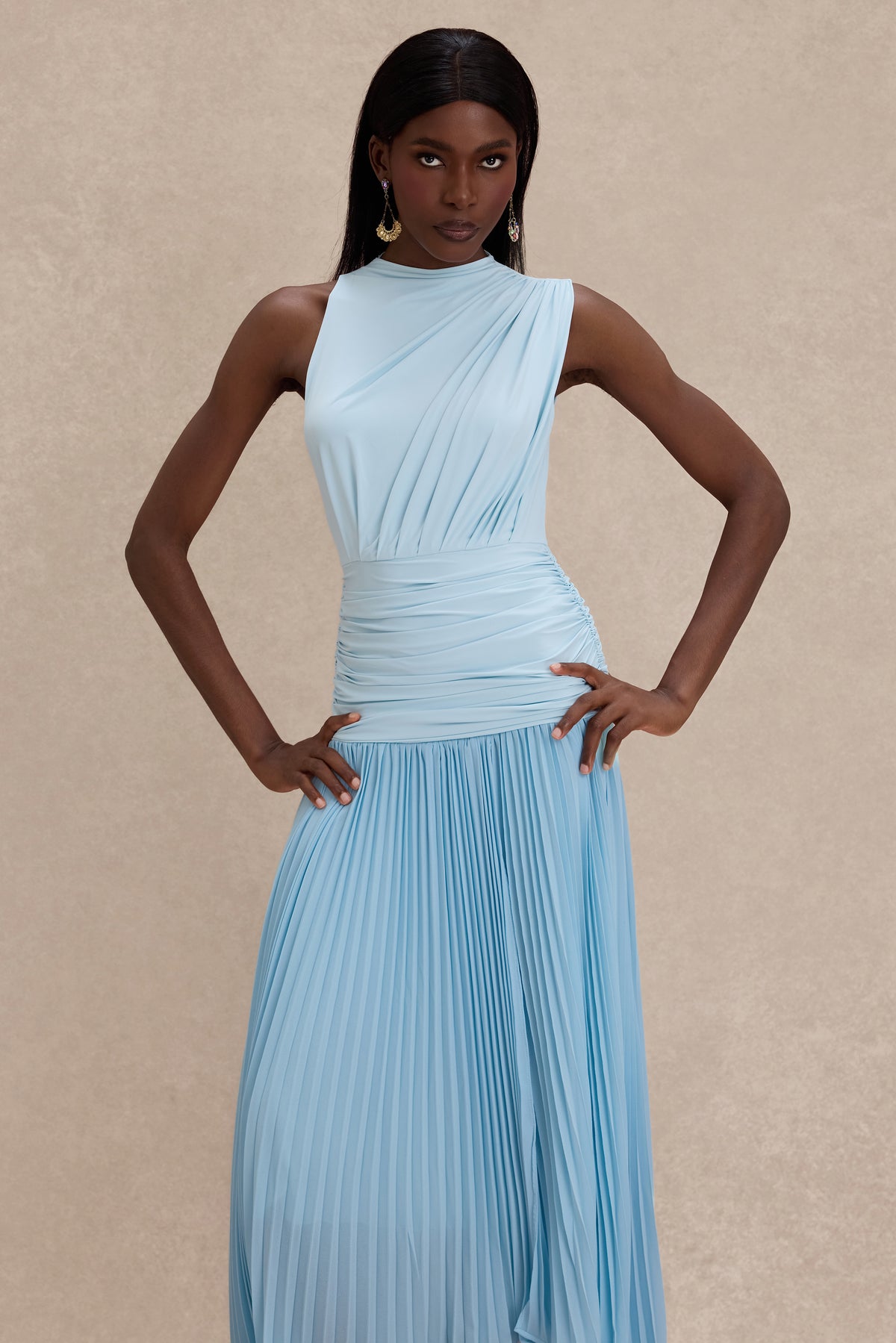 Jersey Splicing Chiffon Pleated Midi Dress