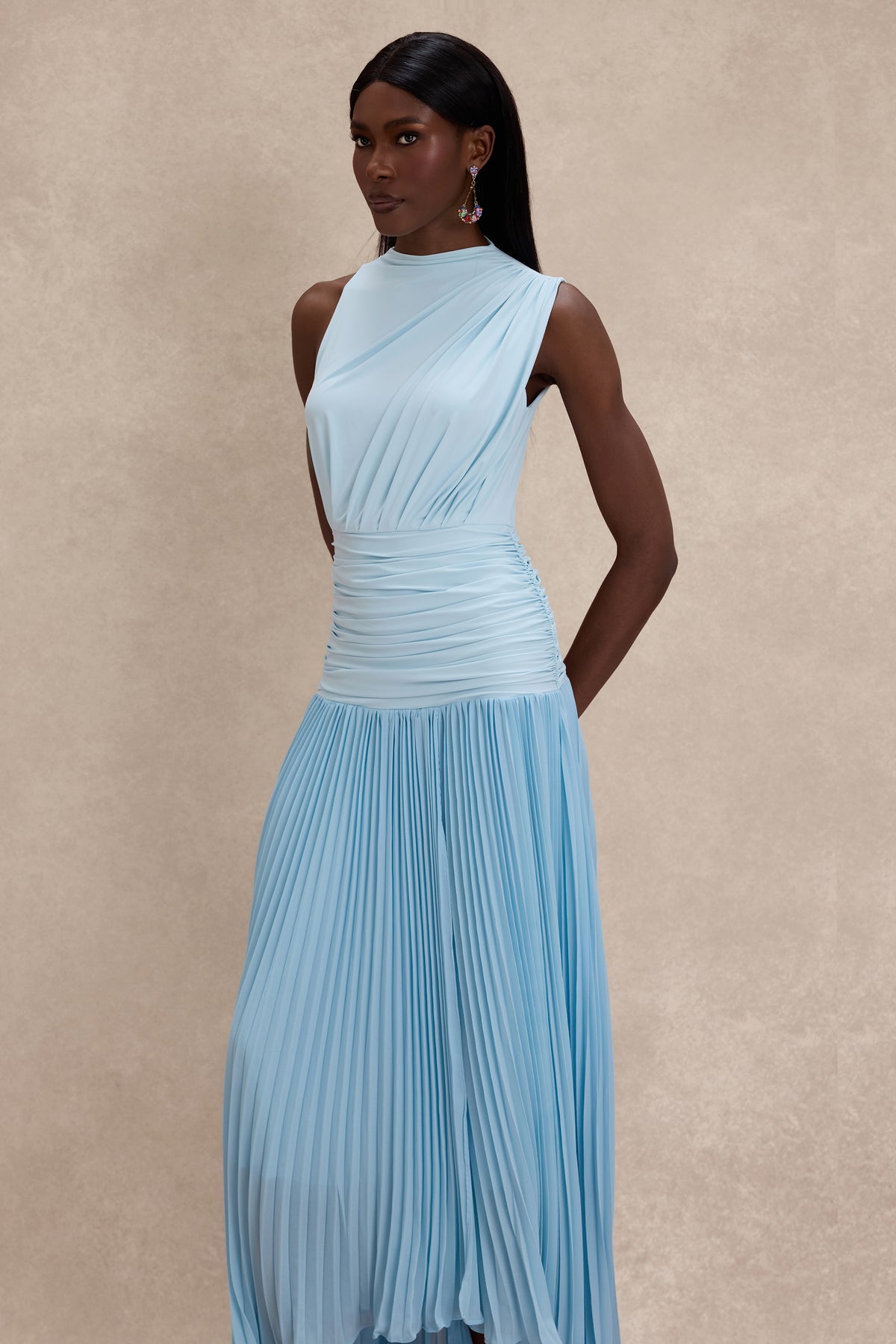 Jersey Splicing Chiffon Pleated Midi Dress