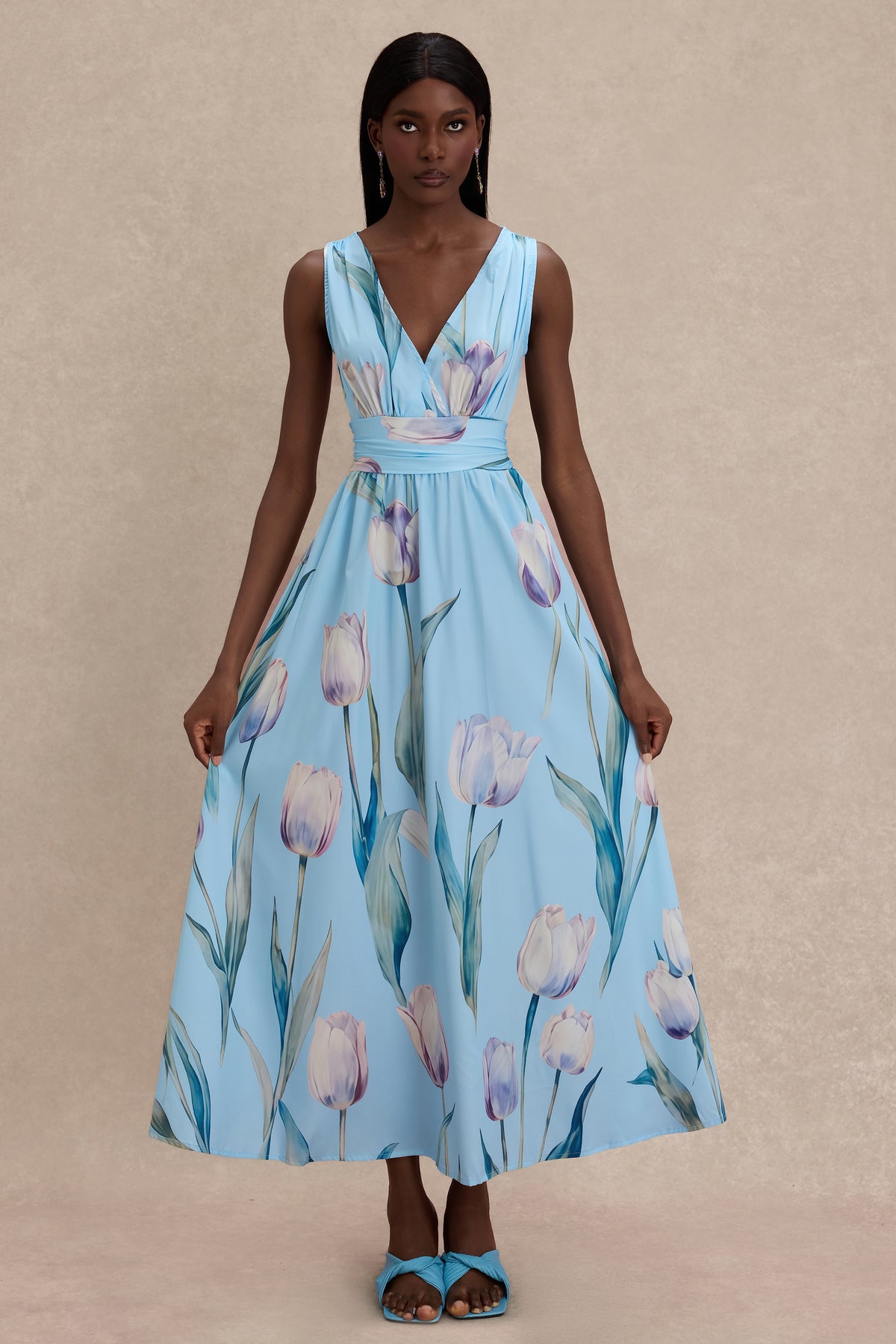 Floral Sleeveless V-Neck Midi Dress