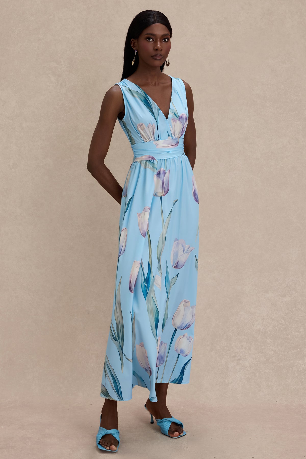 Floral Sleeveless V-Neck Midi Dress