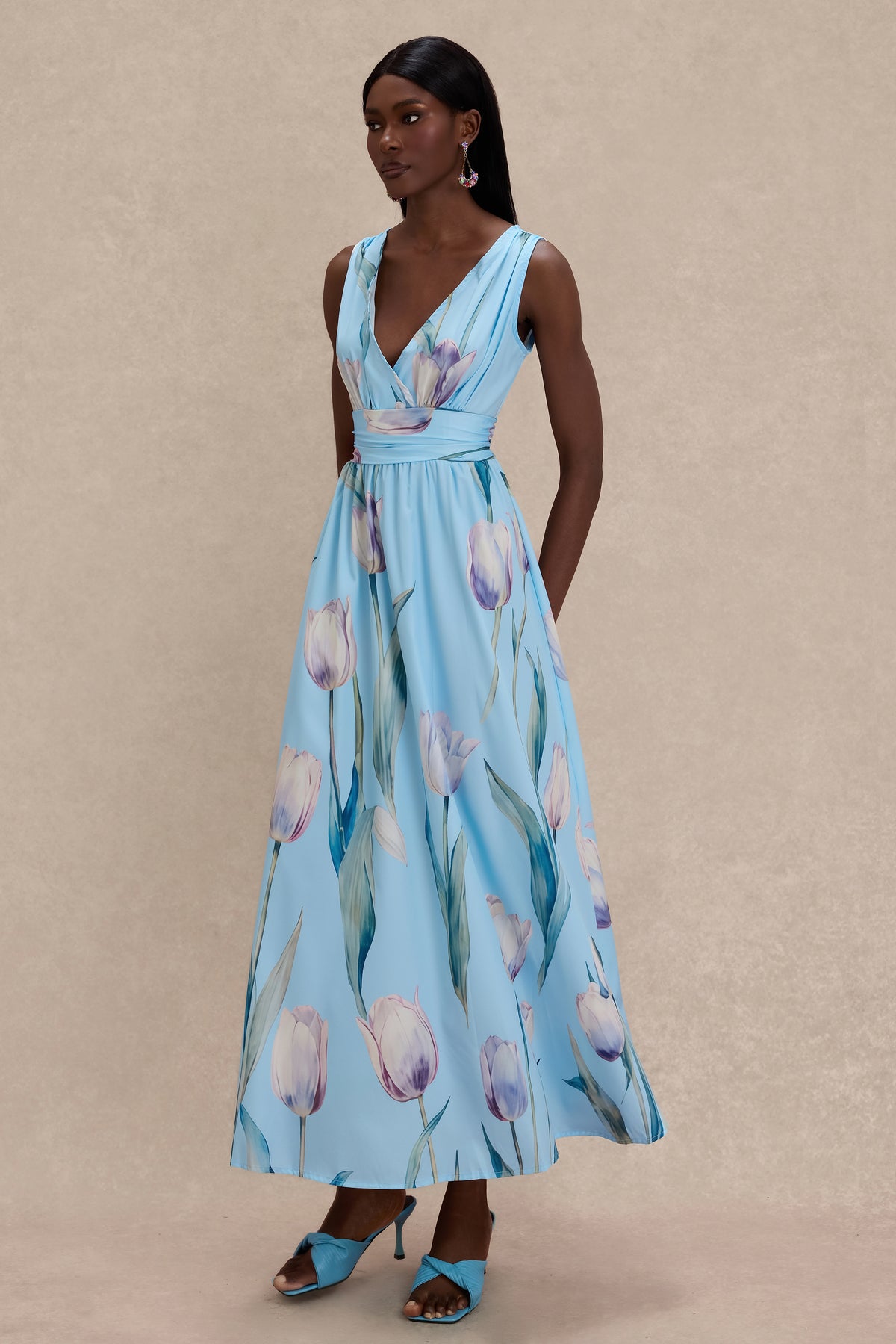 Floral Sleeveless V-Neck Midi Dress