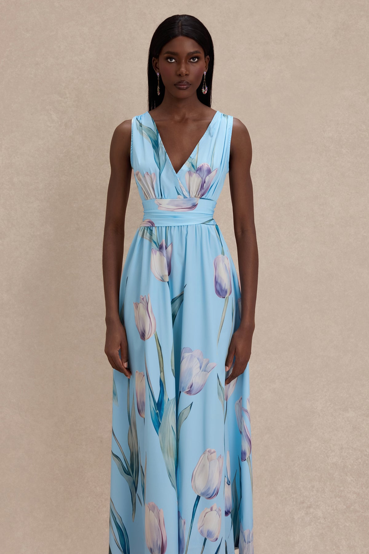 Floral Sleeveless V-Neck Midi Dress