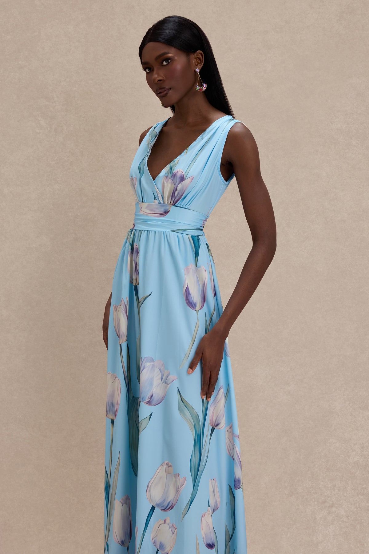 Floral Sleeveless V-Neck Midi Dress