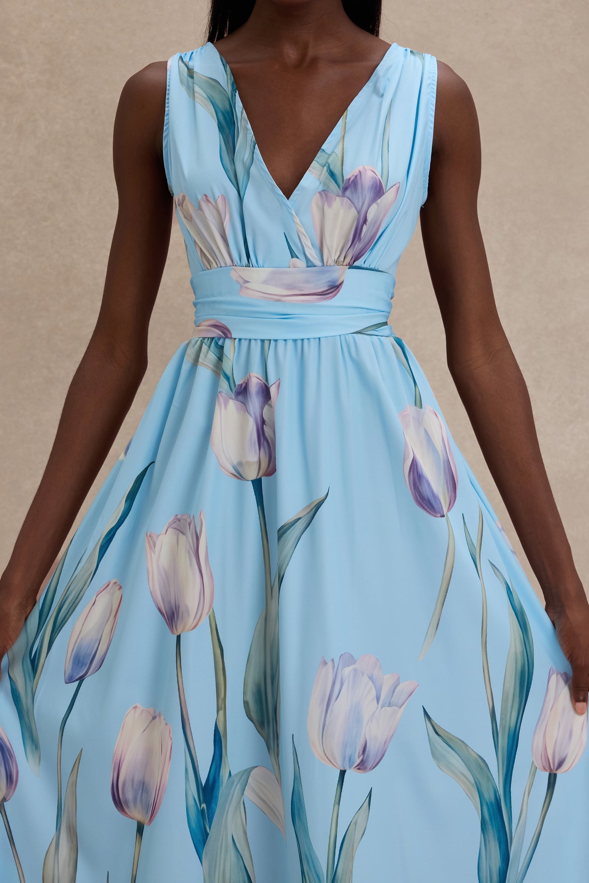 Floral Sleeveless V-Neck Midi Dress