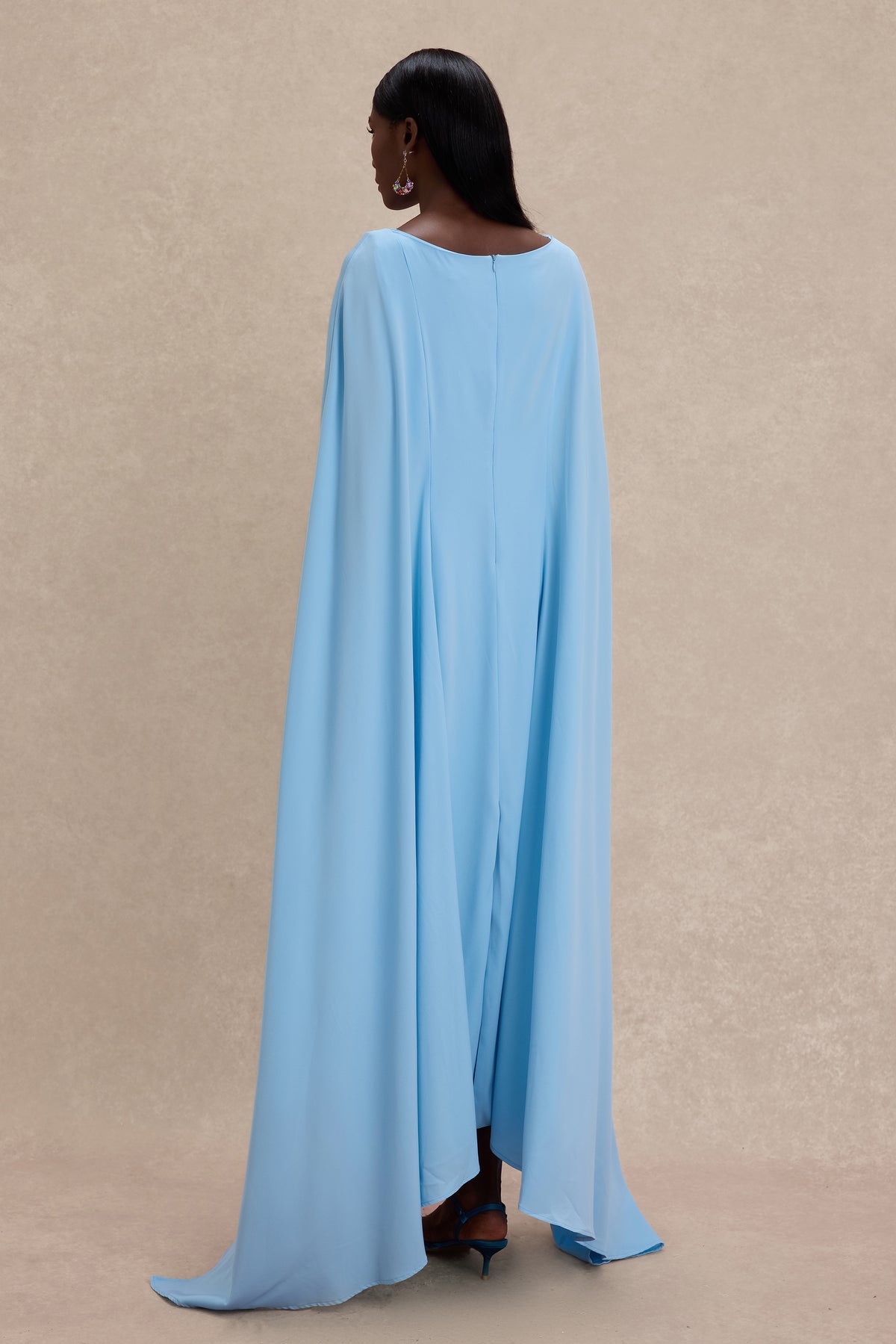 Solid Cape Sleeve Boat Neck Midi Dress
