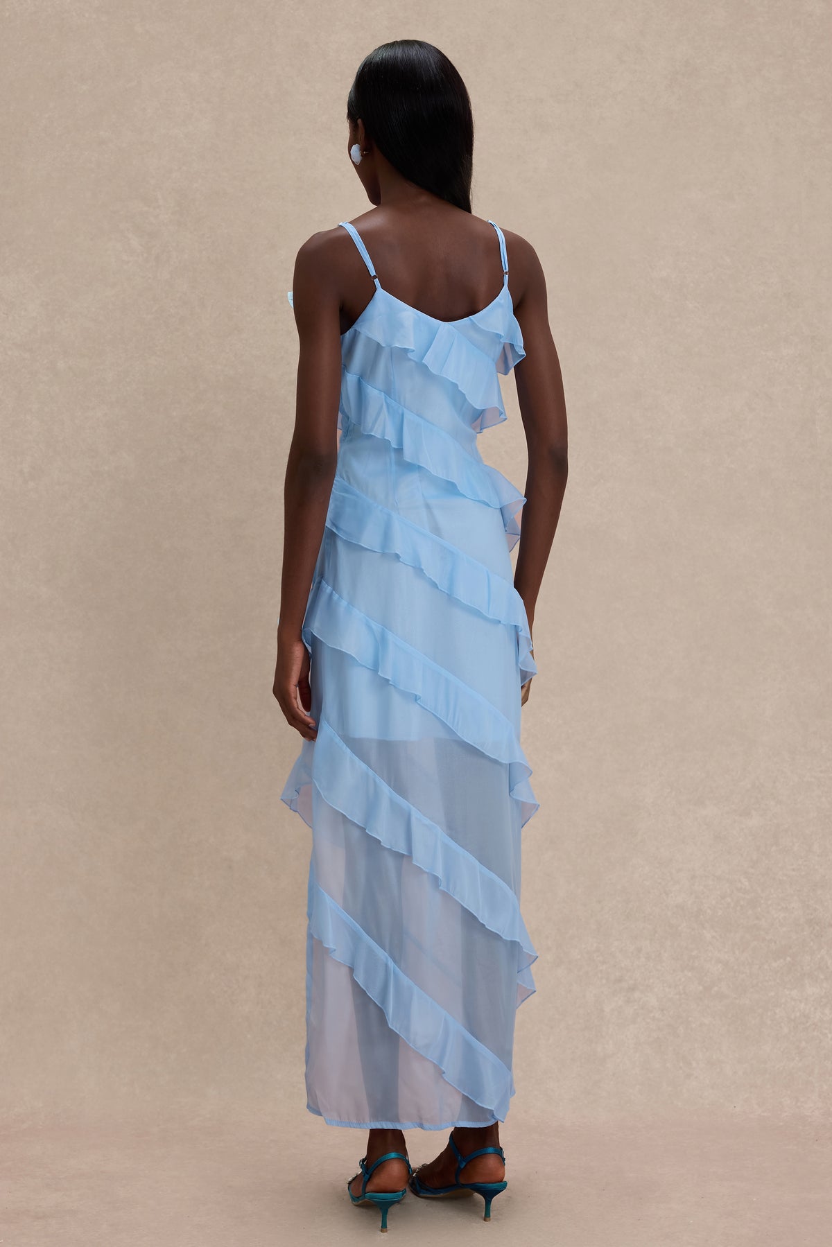 3D Flower Frill Slip Midi Dress
