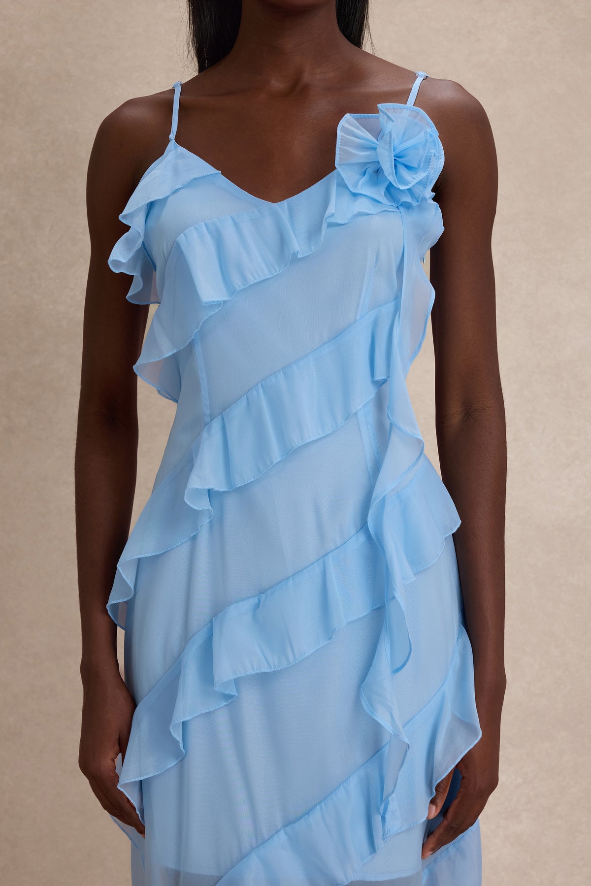 3D Flower Frill Slip Midi Dress