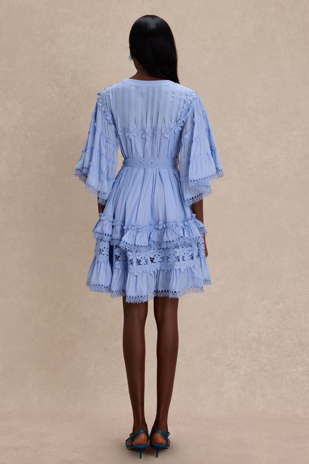 Lace Frill Bell Sleeve Mini Dress